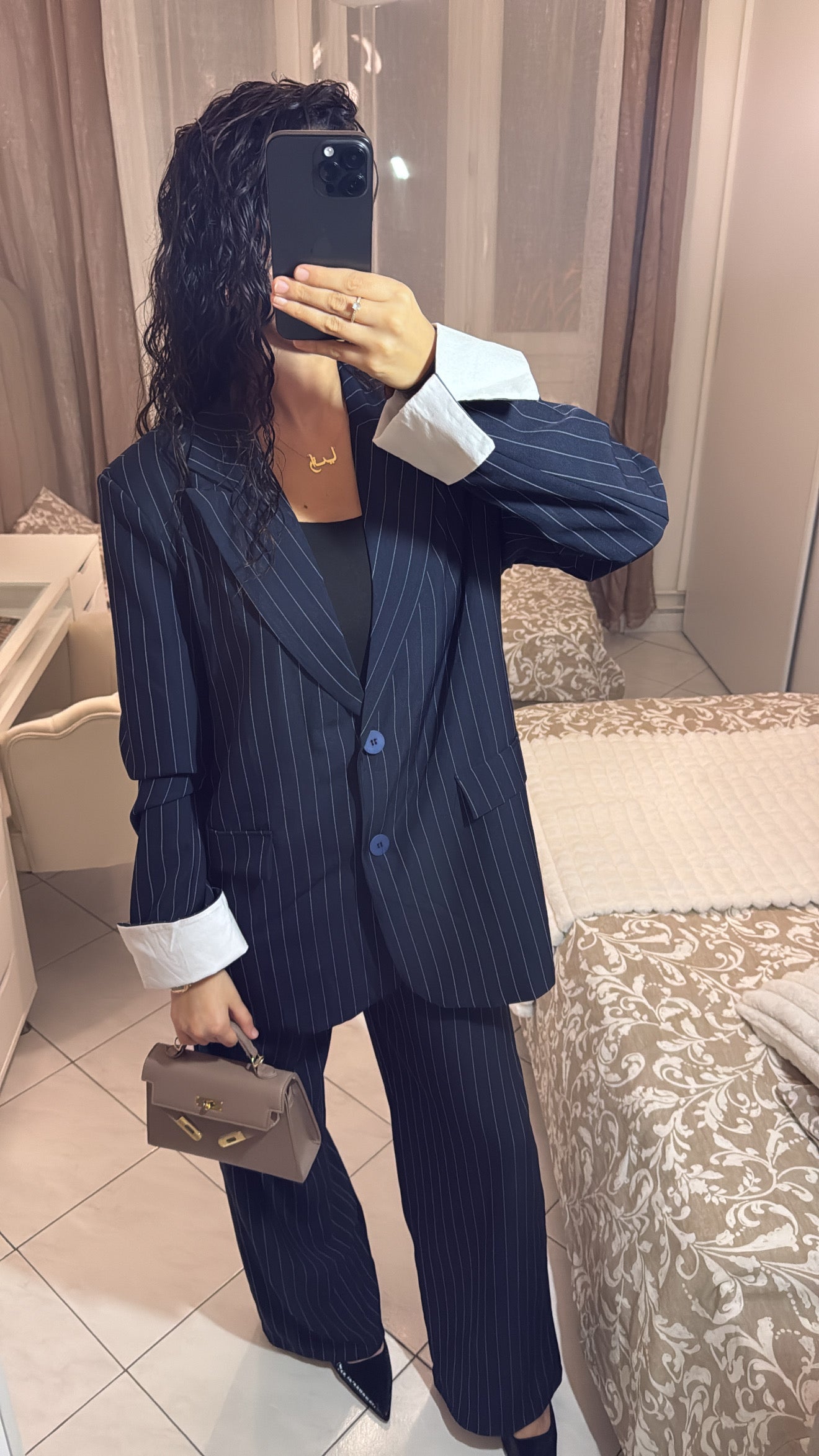 Ensemble blazer à rayure bleu marine