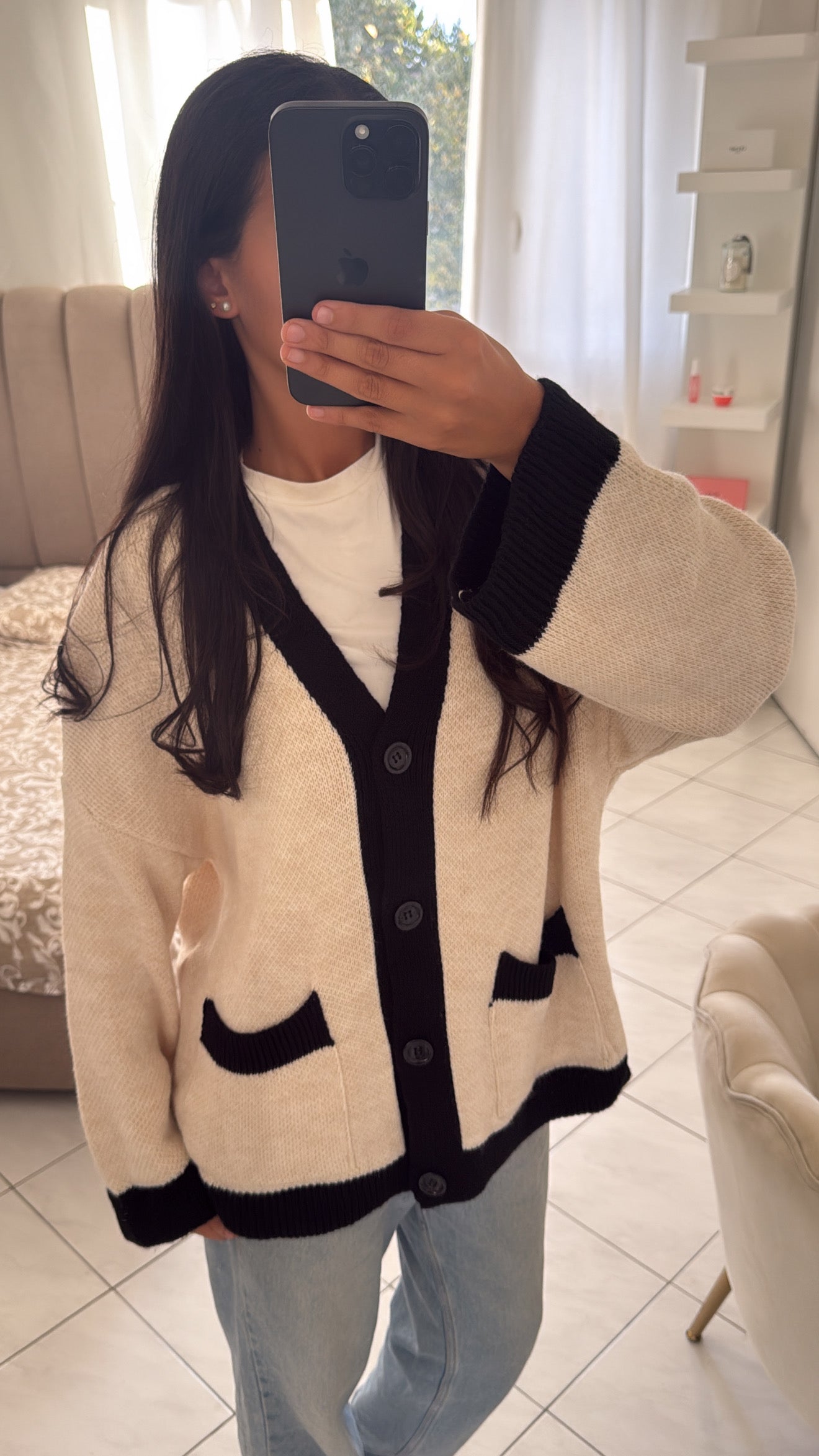Cardigan bicolore beige-noir