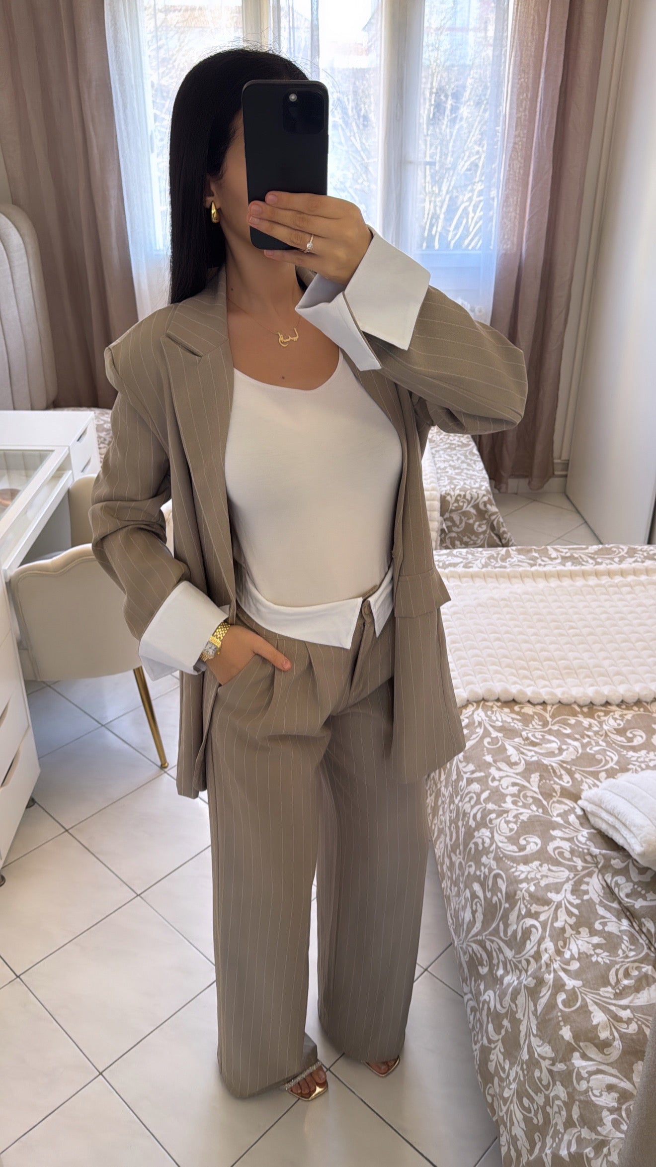 Ensemble blazer à rayure taupe