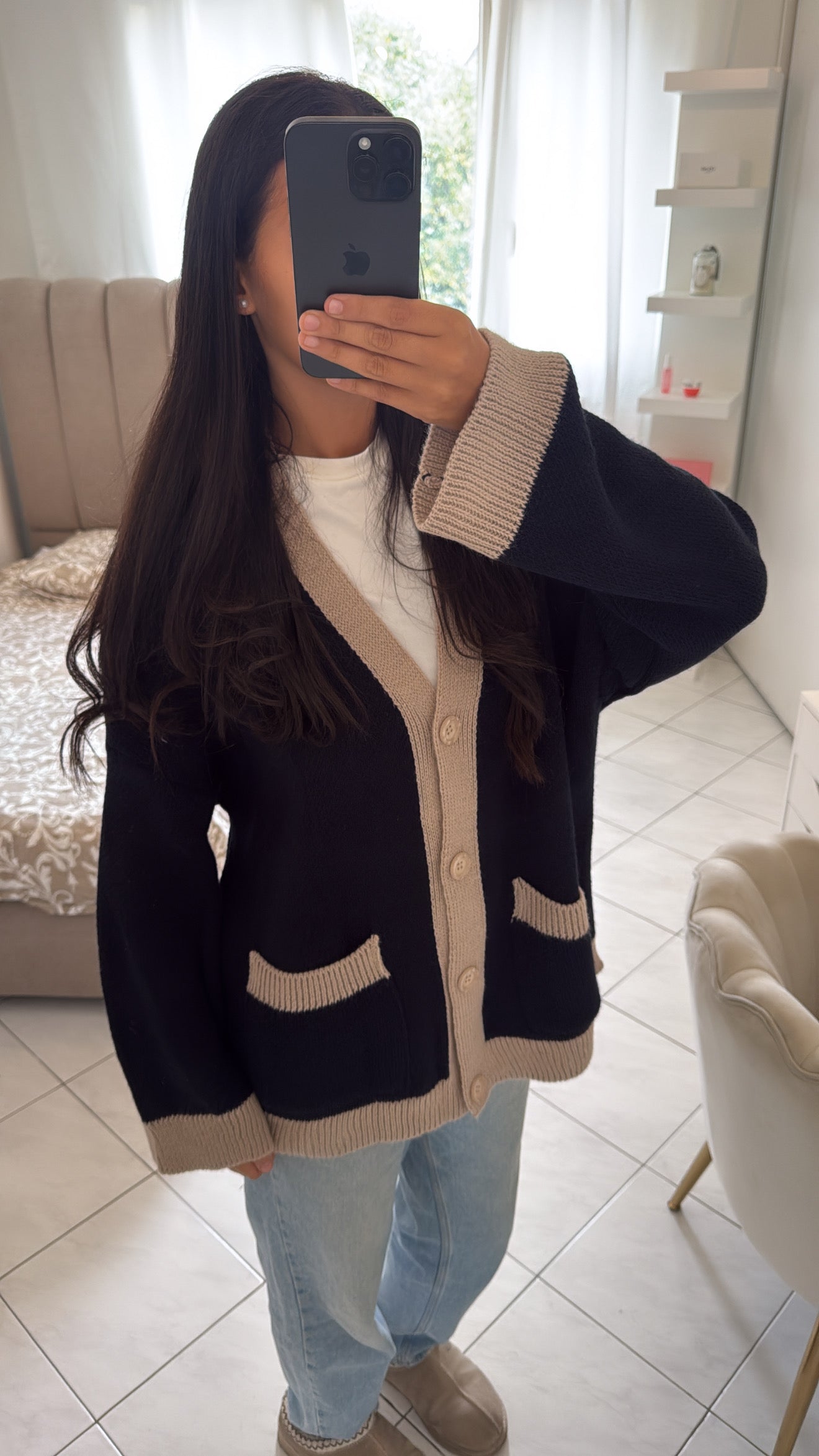 Cardigan bicolore noir