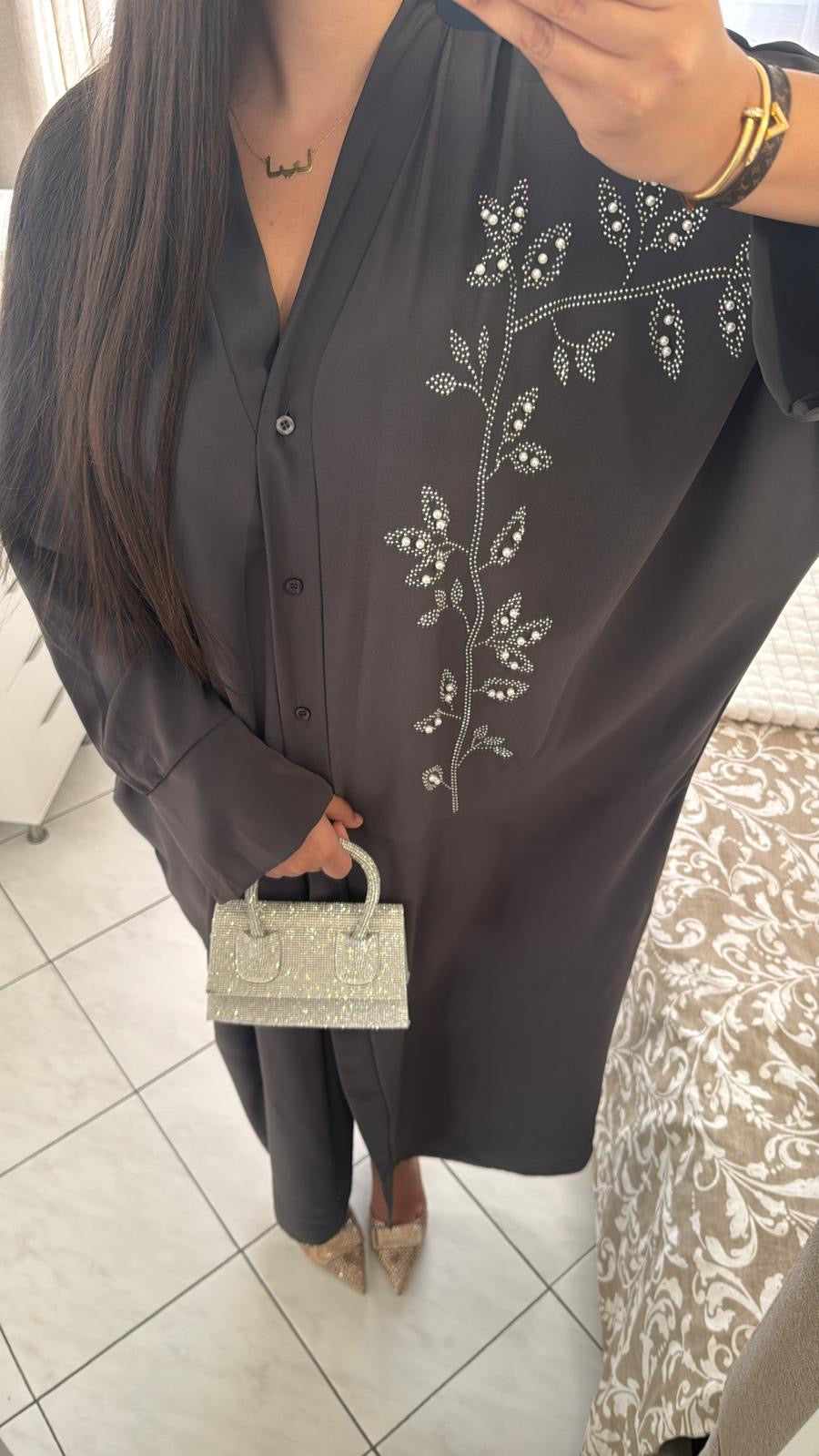 Abaya nejma gris foncé