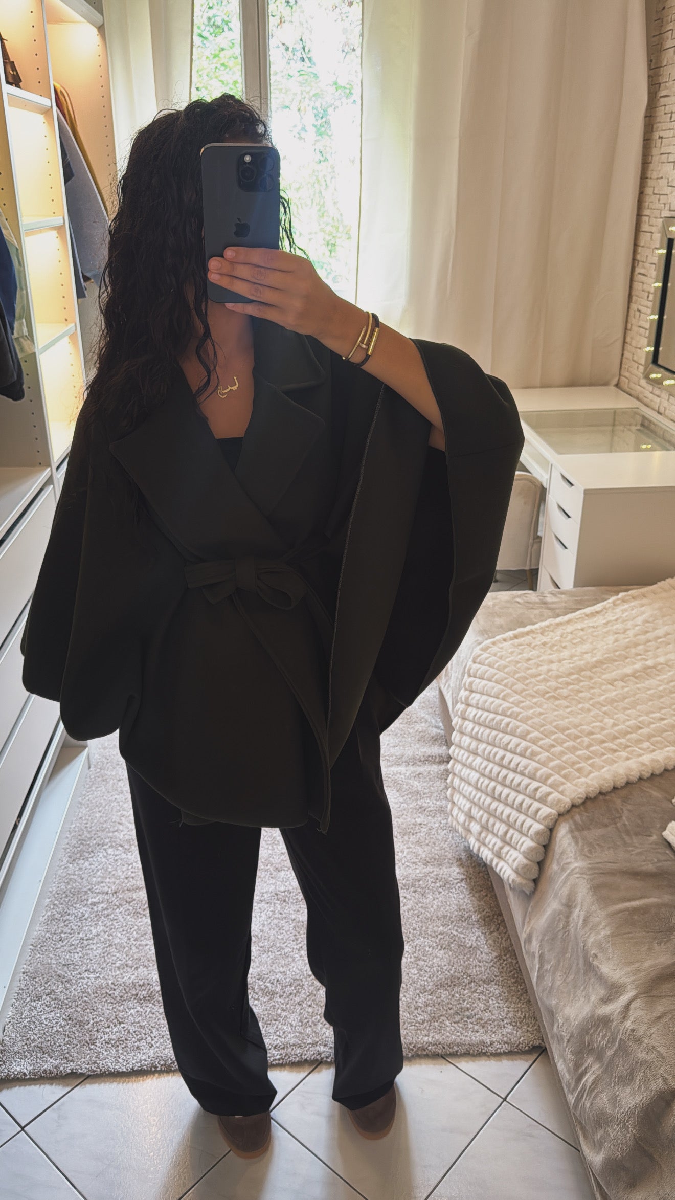 Cape ceintrée vert foncé