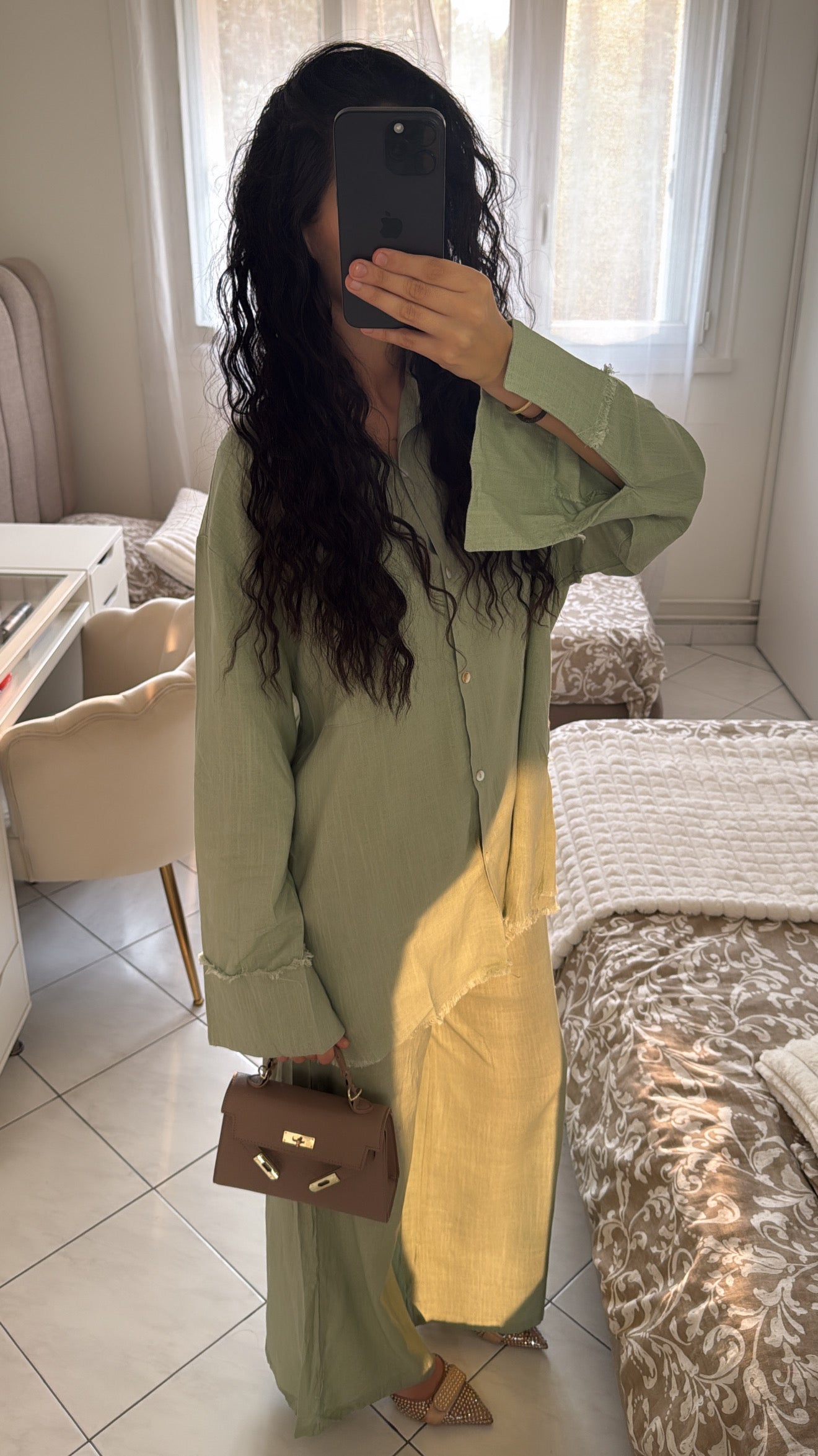Ensemble en lin vert