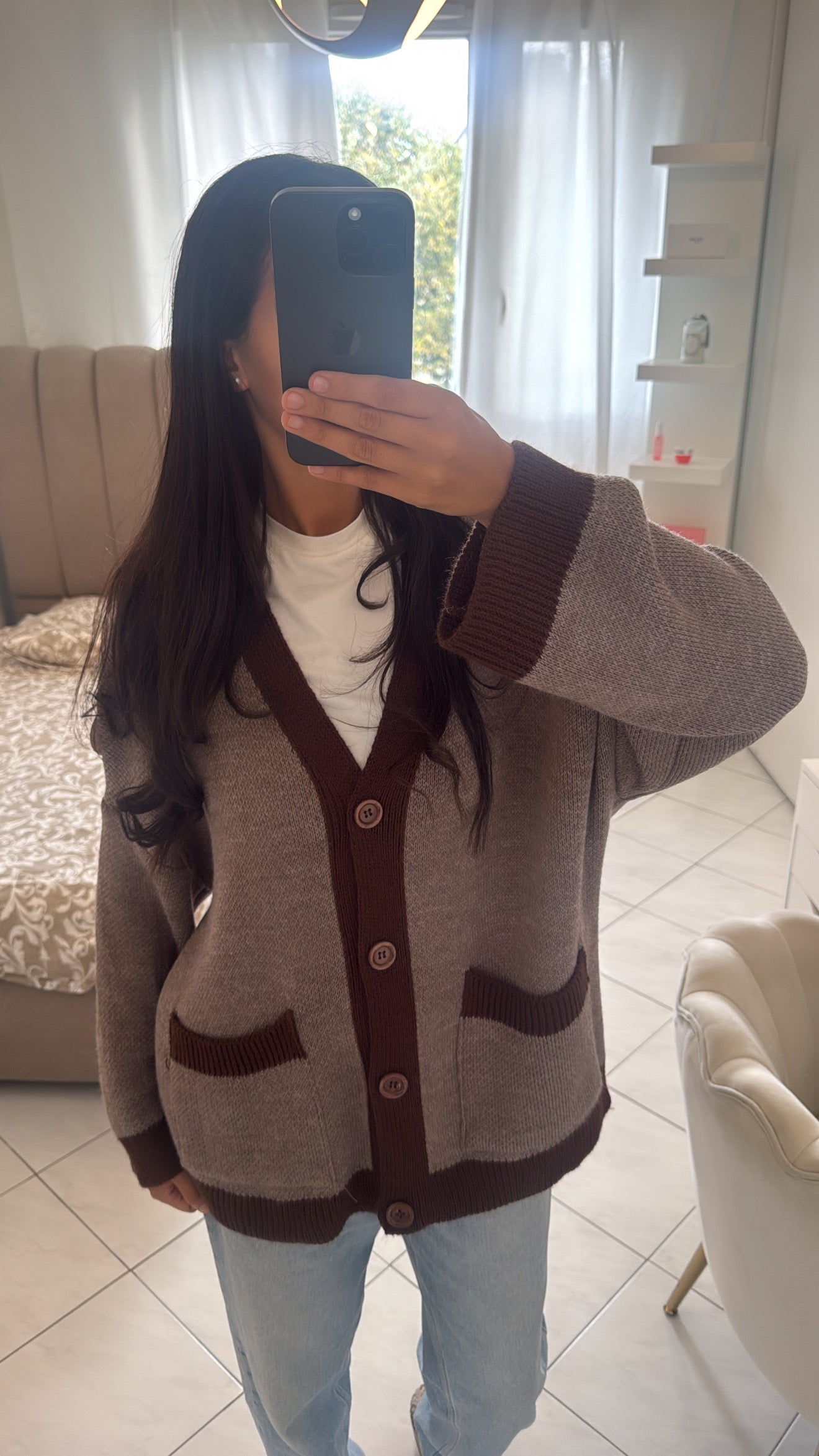 Cardigan bicolore marron