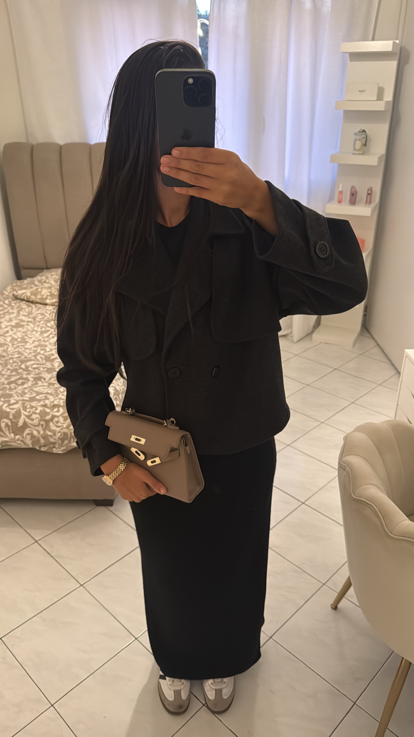 Trench court noir-gris