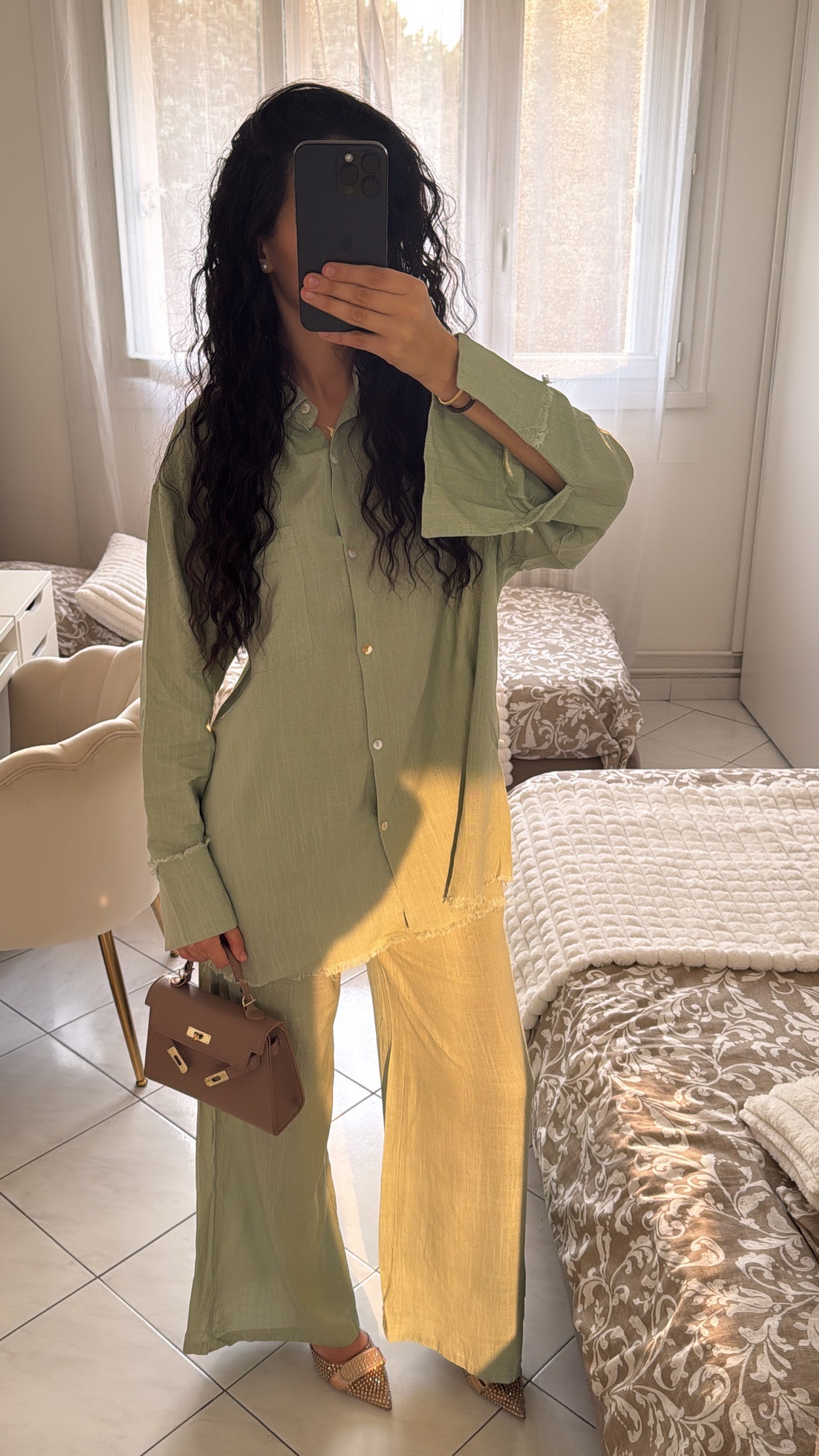 Ensemble en lin vert