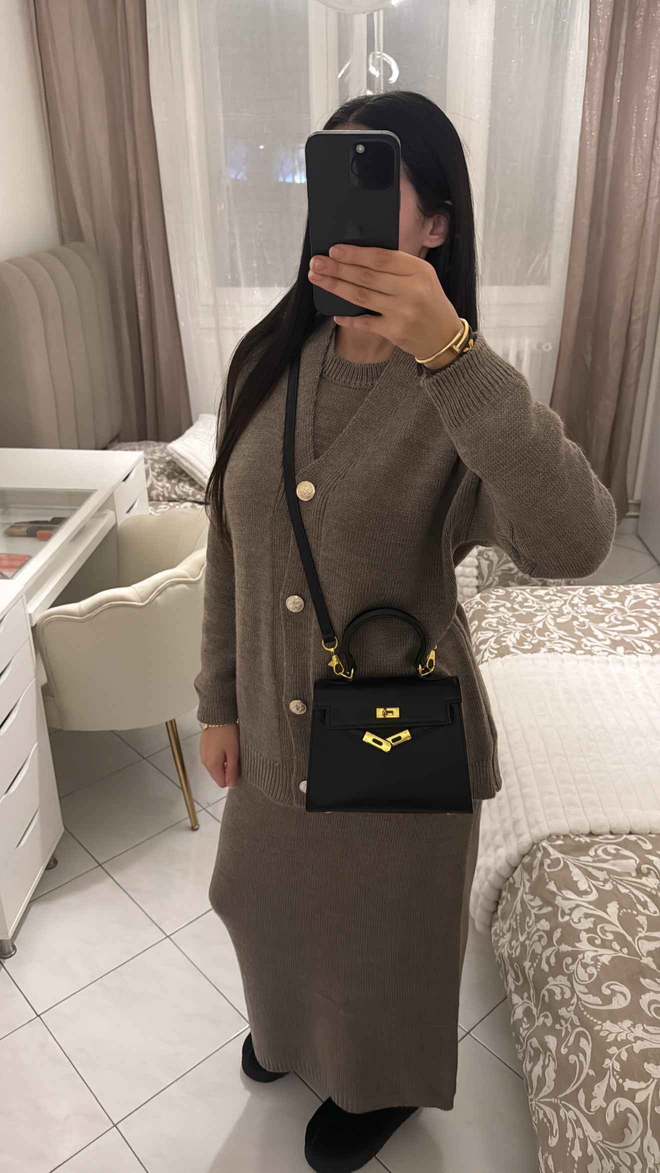 Ensemble robe gilet taupe