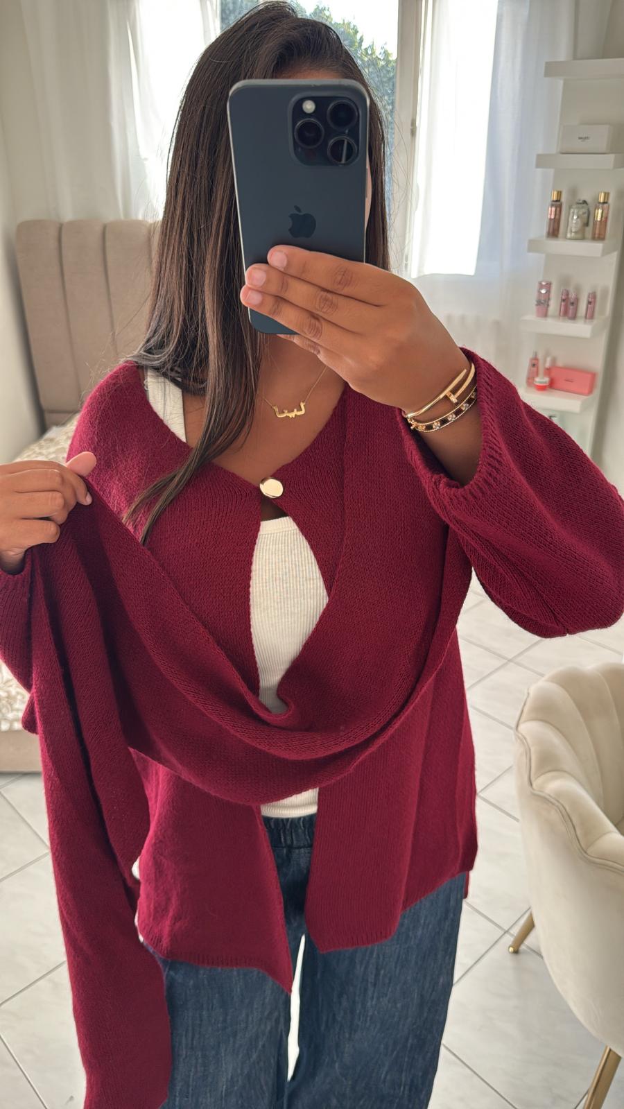 Cape en laine bordeaux