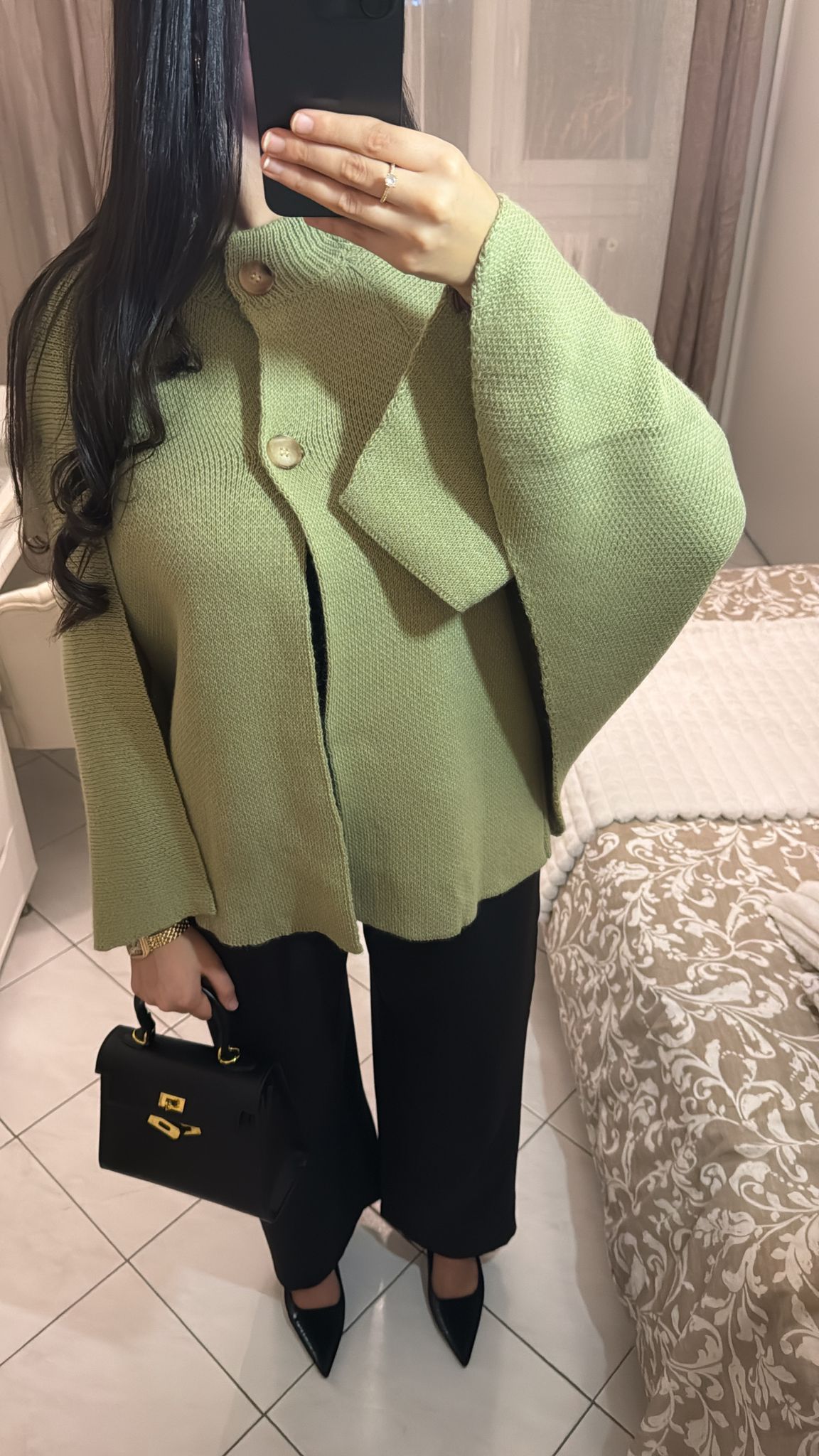 Cape sans manche en laine vert