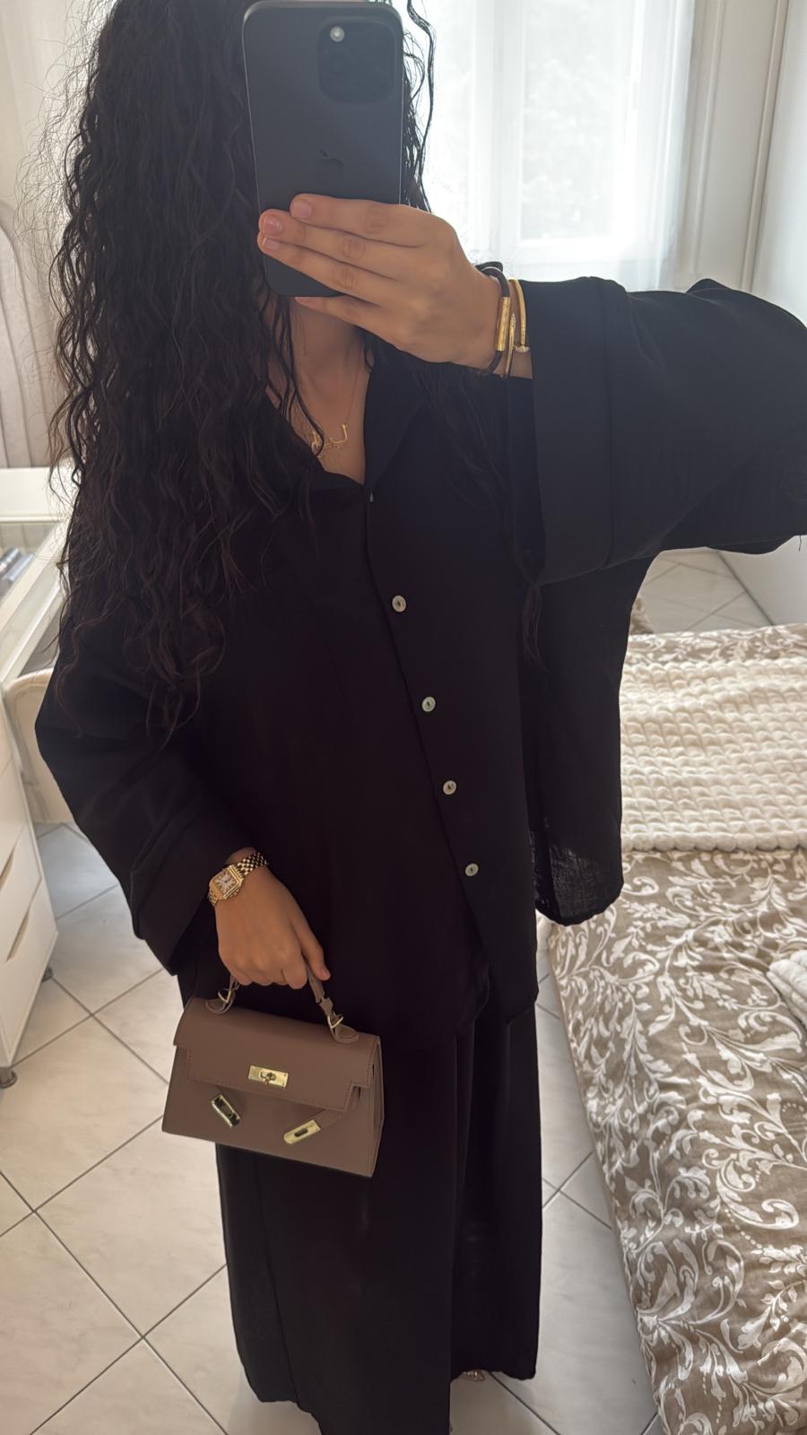 Ensemble jupe-chemise noir effet lin