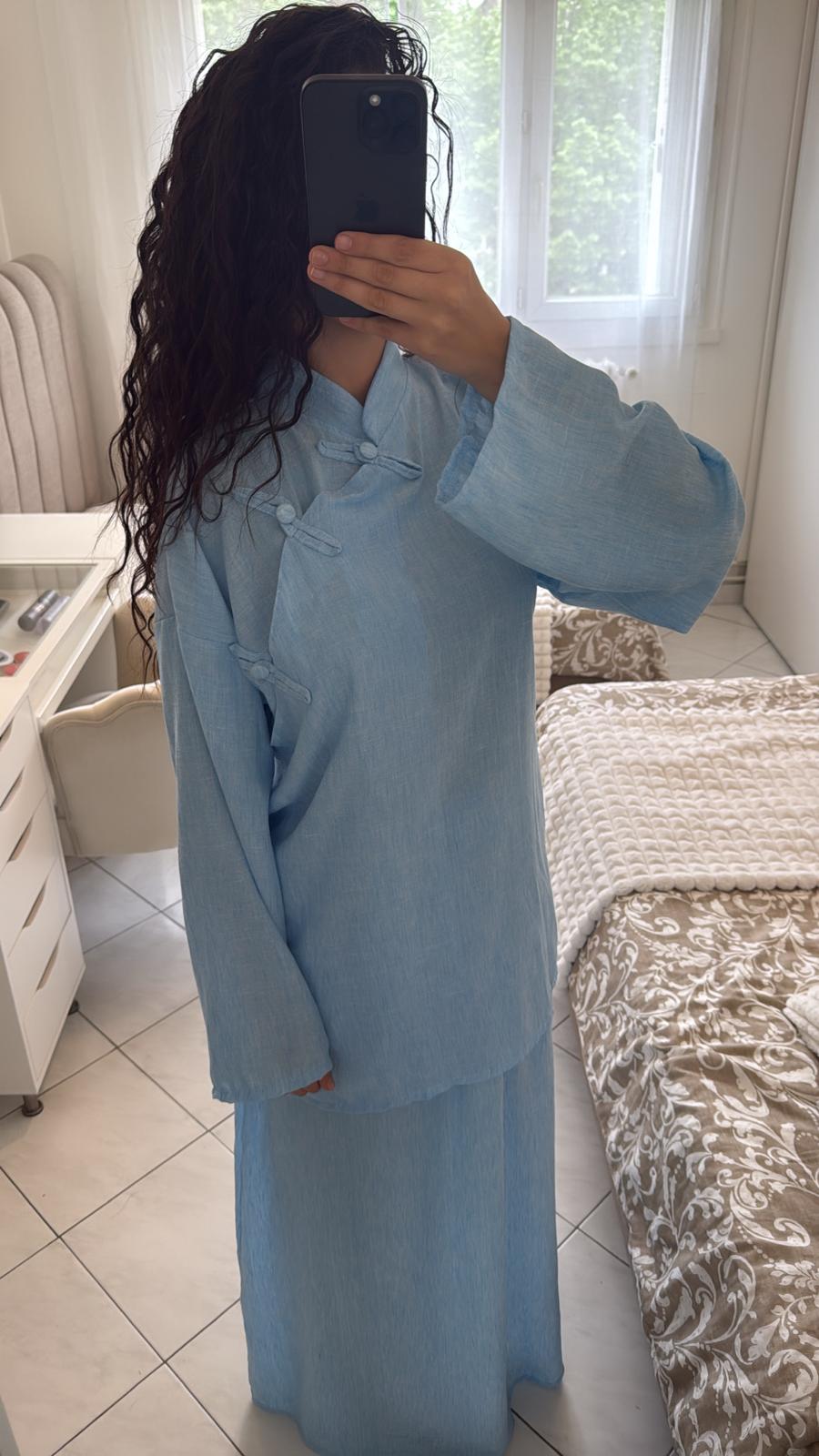 Ensemble effet lin bleu