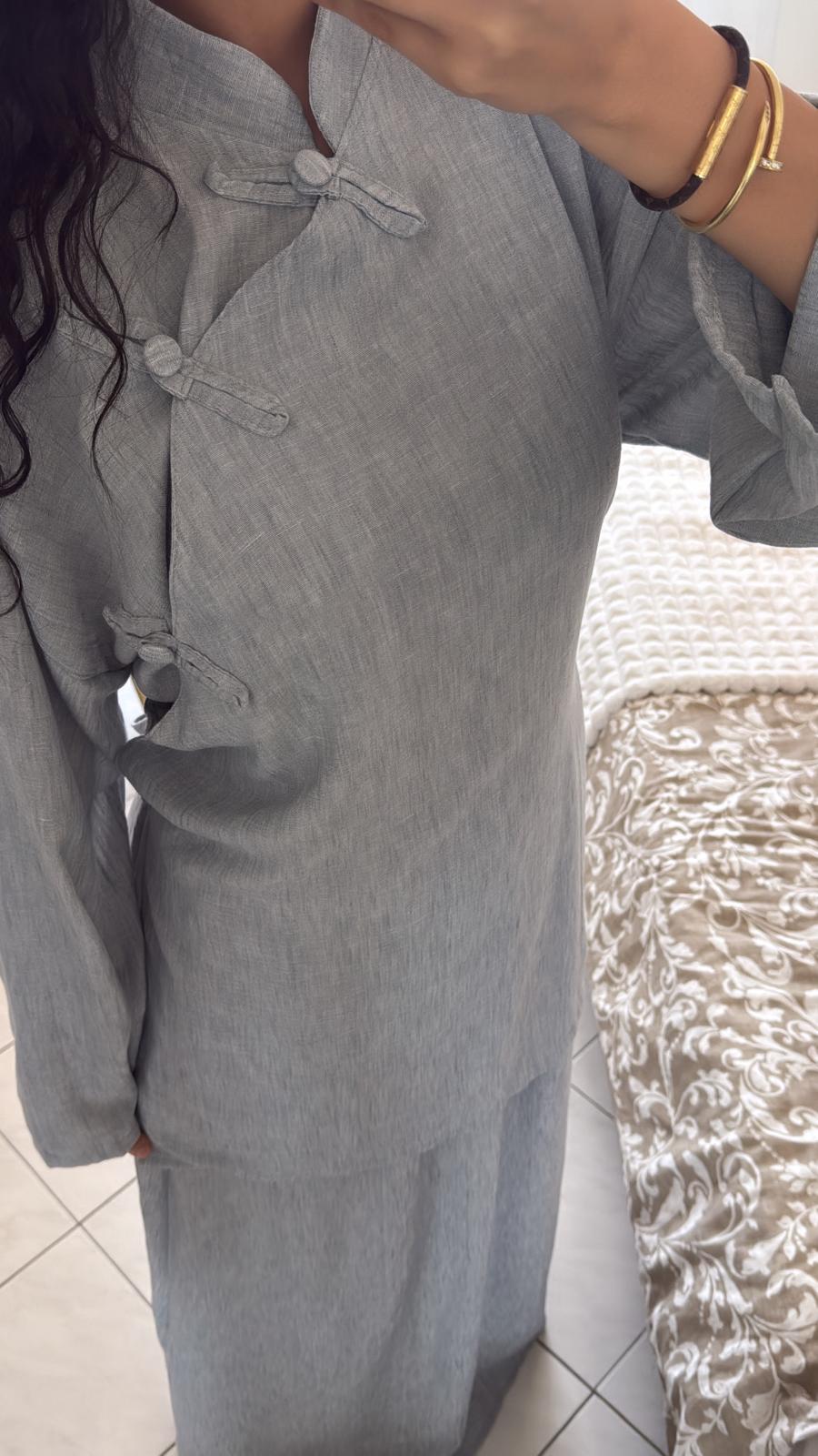 Ensemble effet lin gris clair
