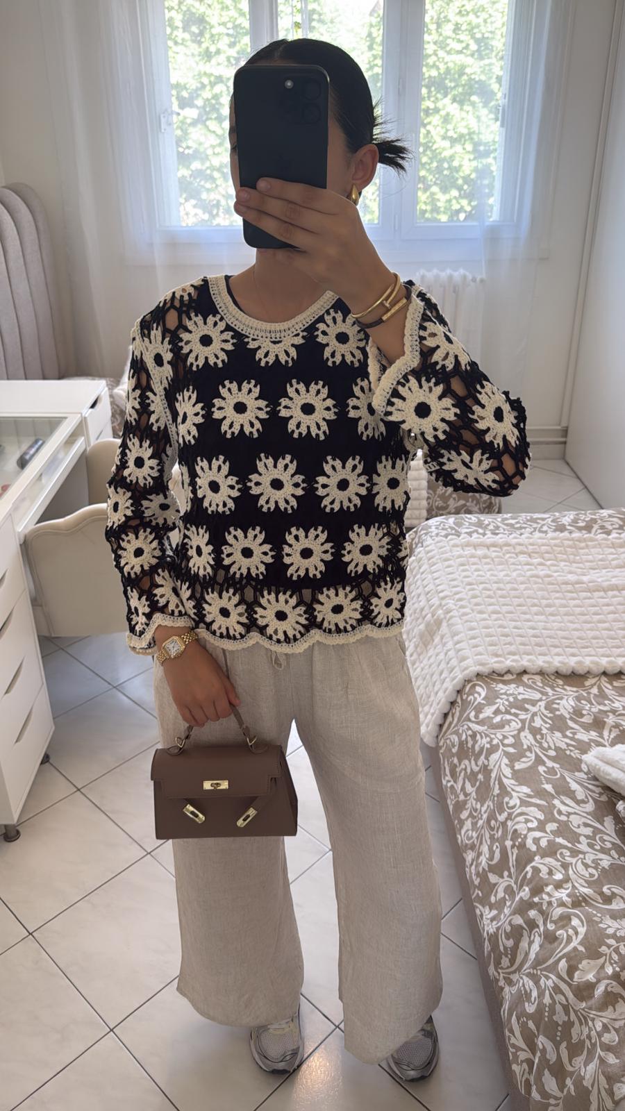 Haut en maille noir et beige