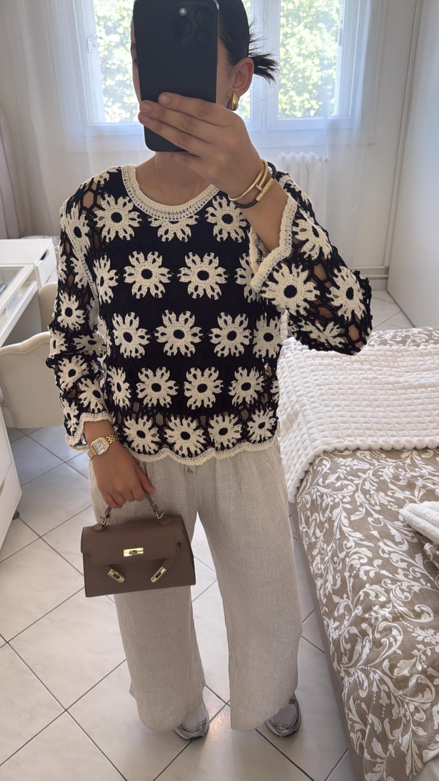 Haut en maille noir et beige