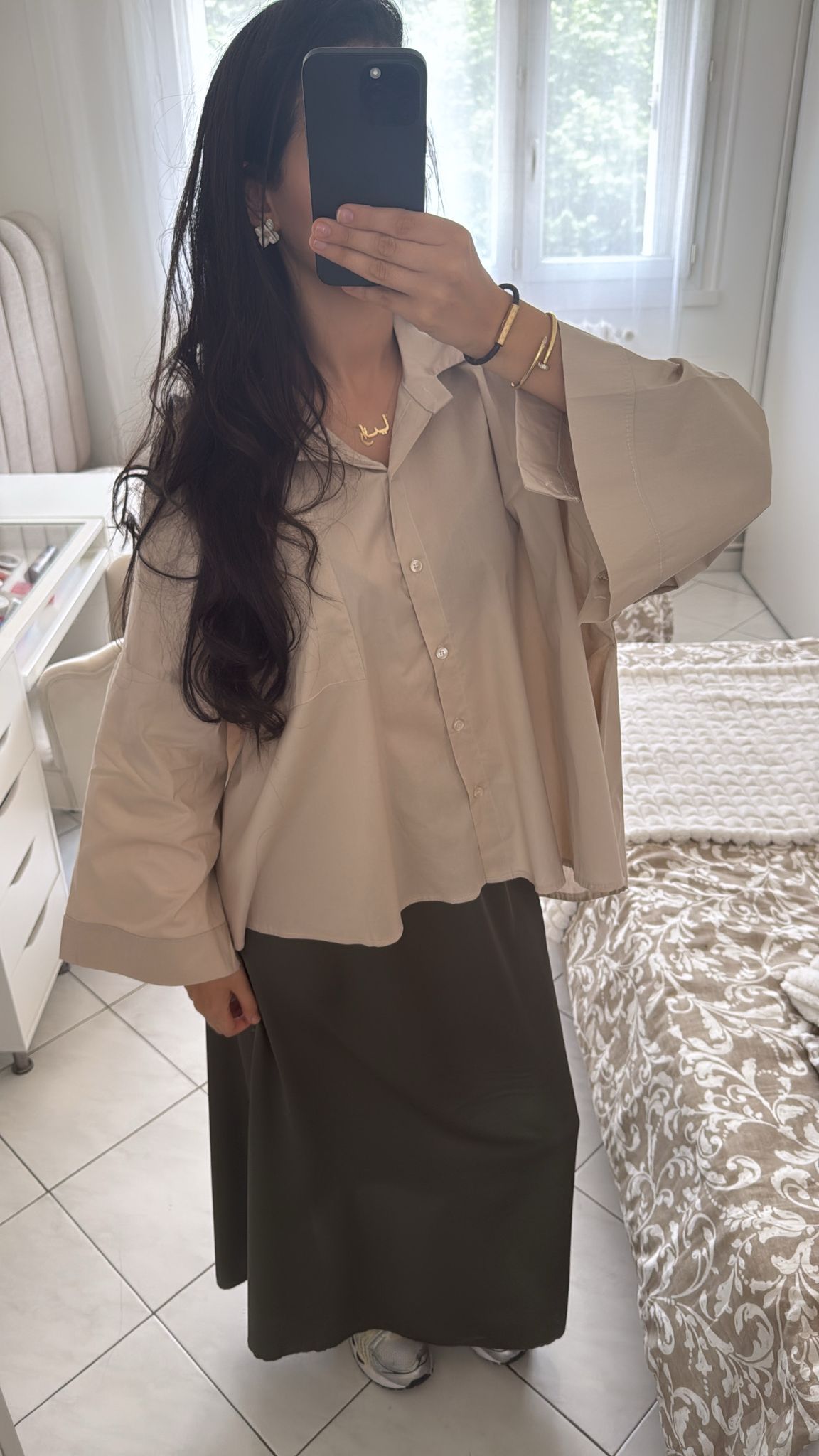 Chemise large beige