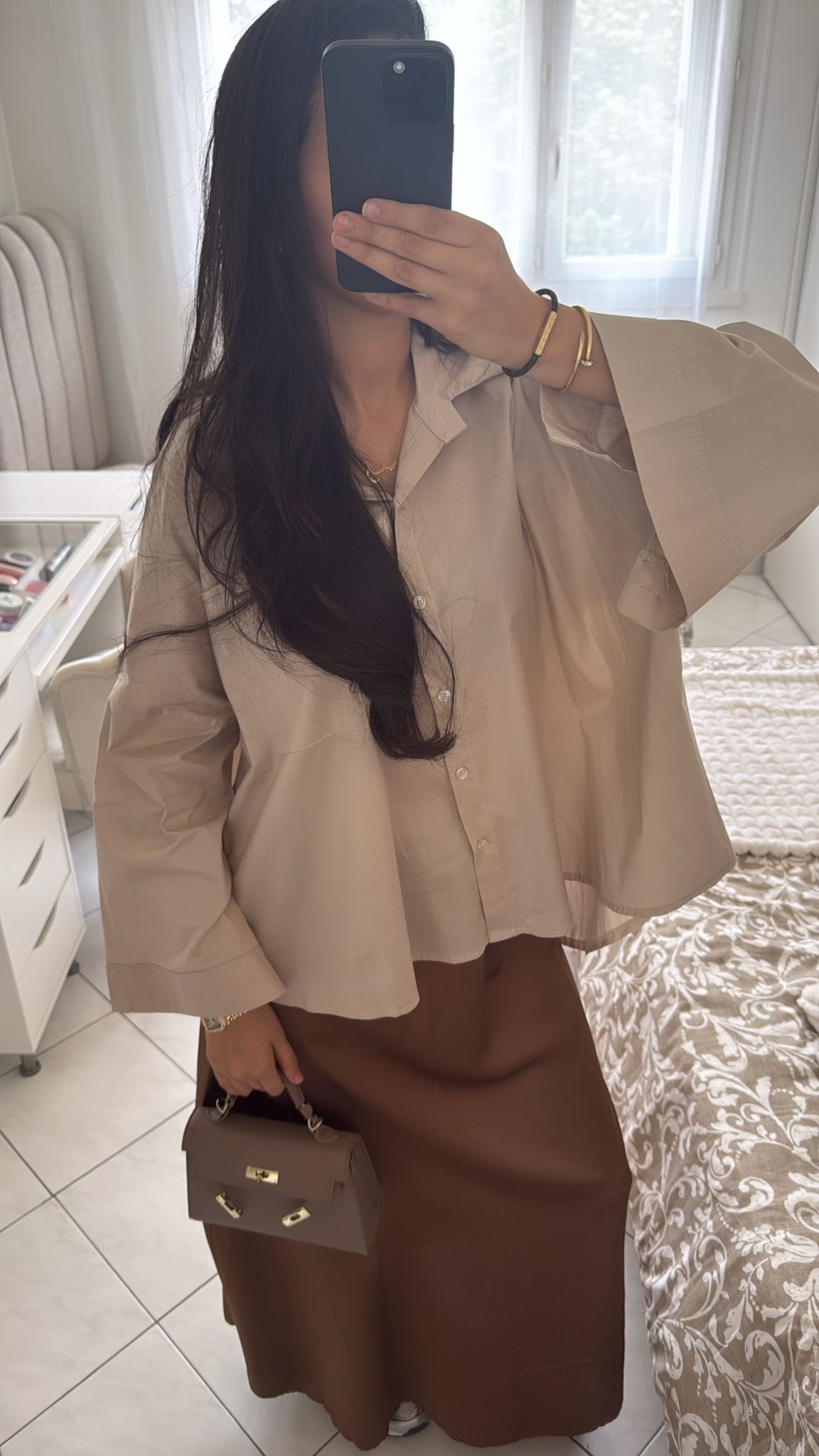 Jupe en satin marron