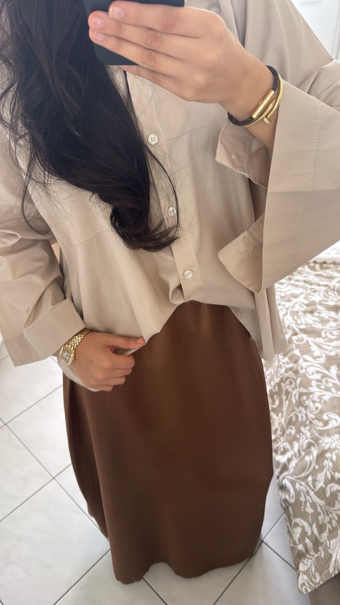 Jupe en satin marron