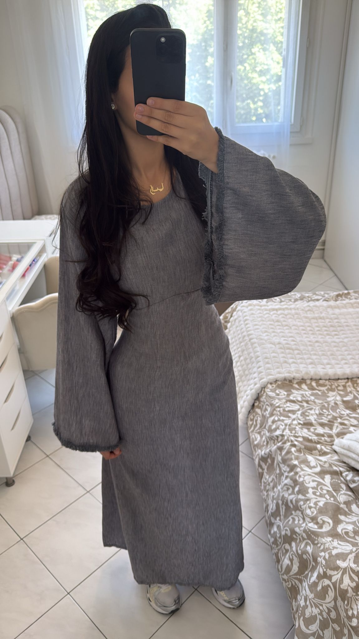 Robe gris foncé effet lin