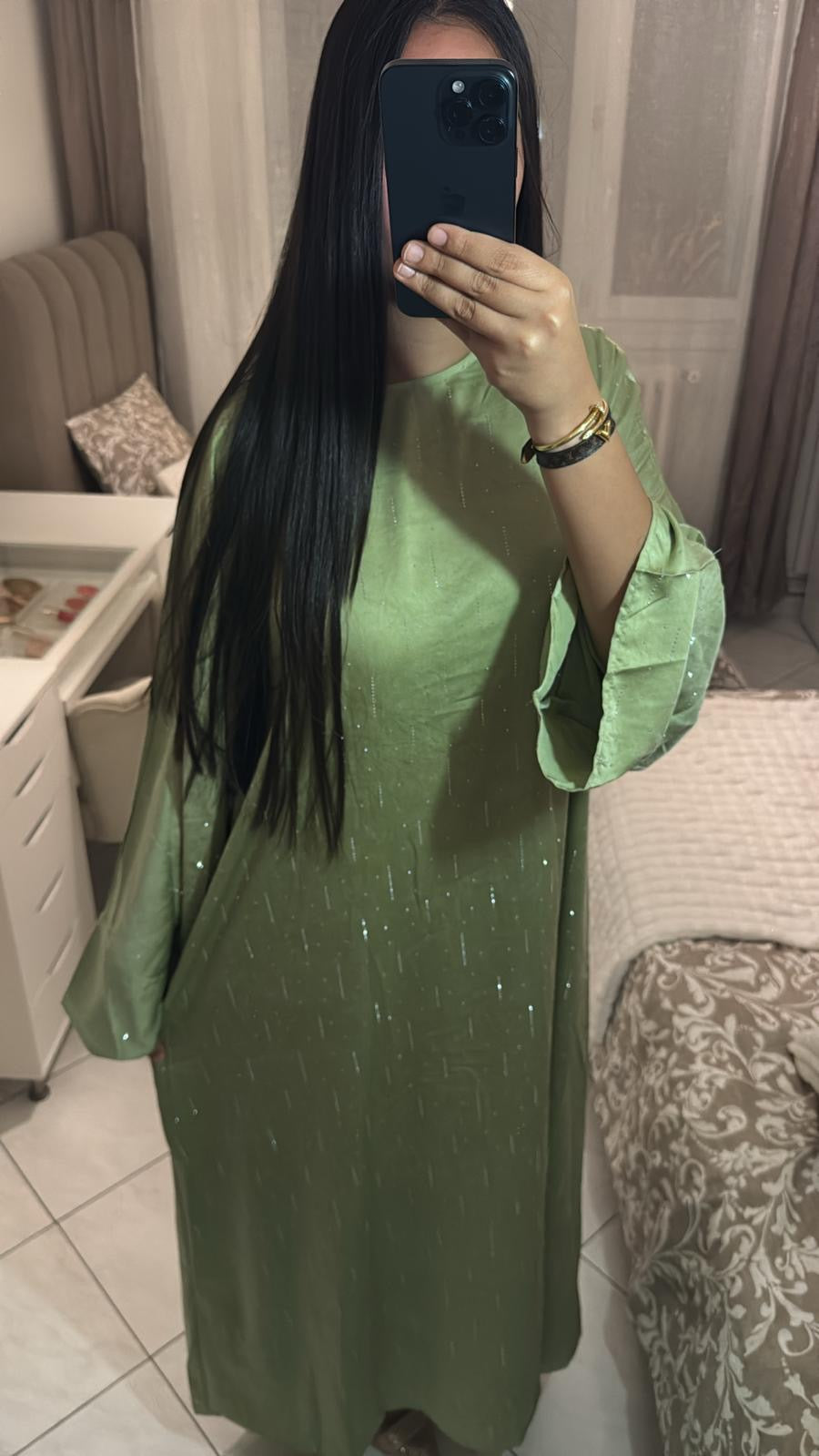 Abaya mina à strass vert