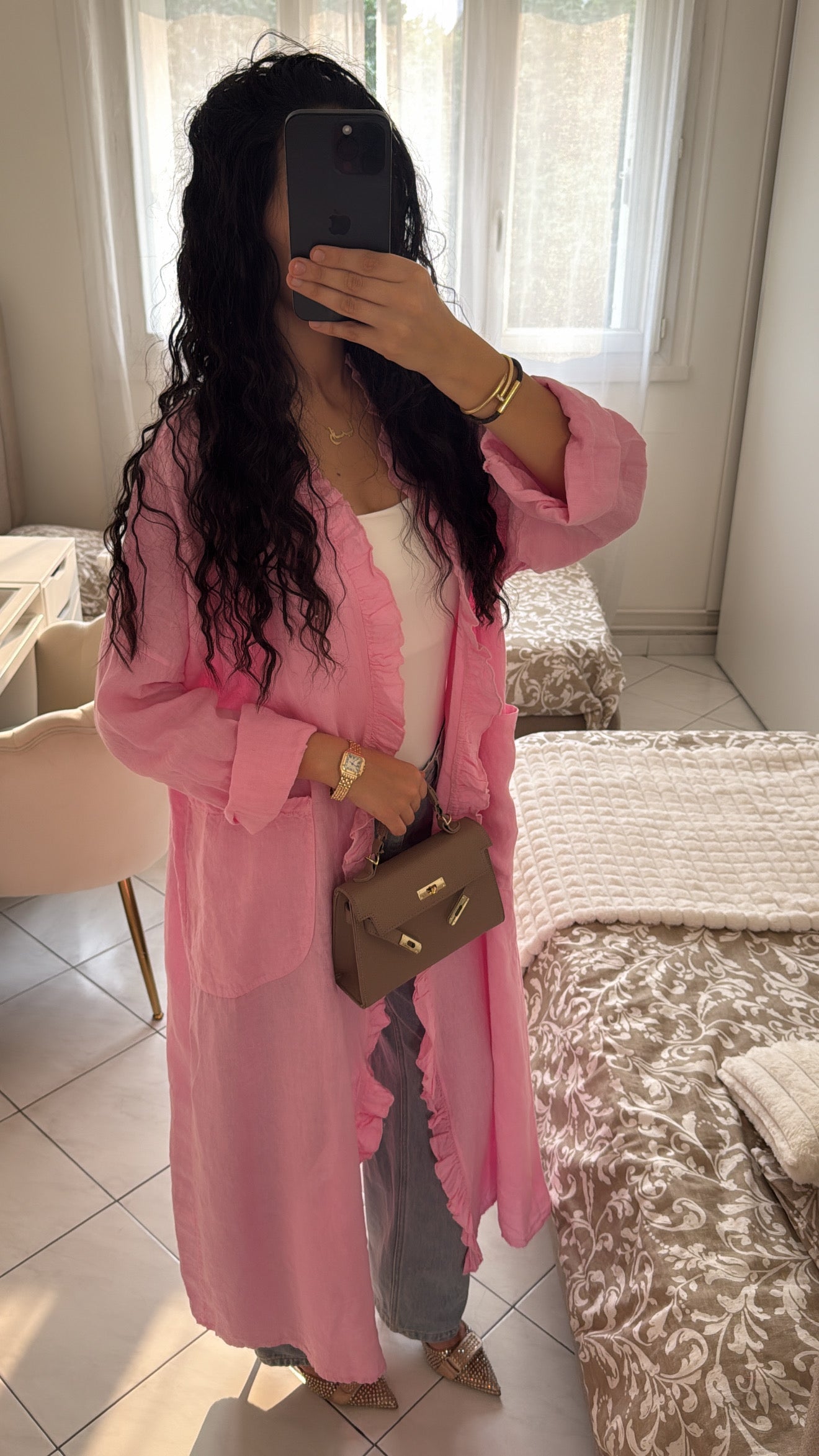 Gilet en lin rose