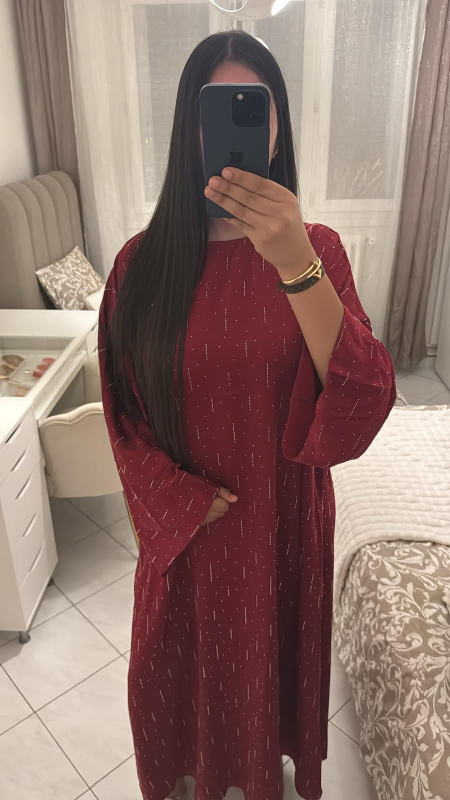 Abaya mina à strass rouge