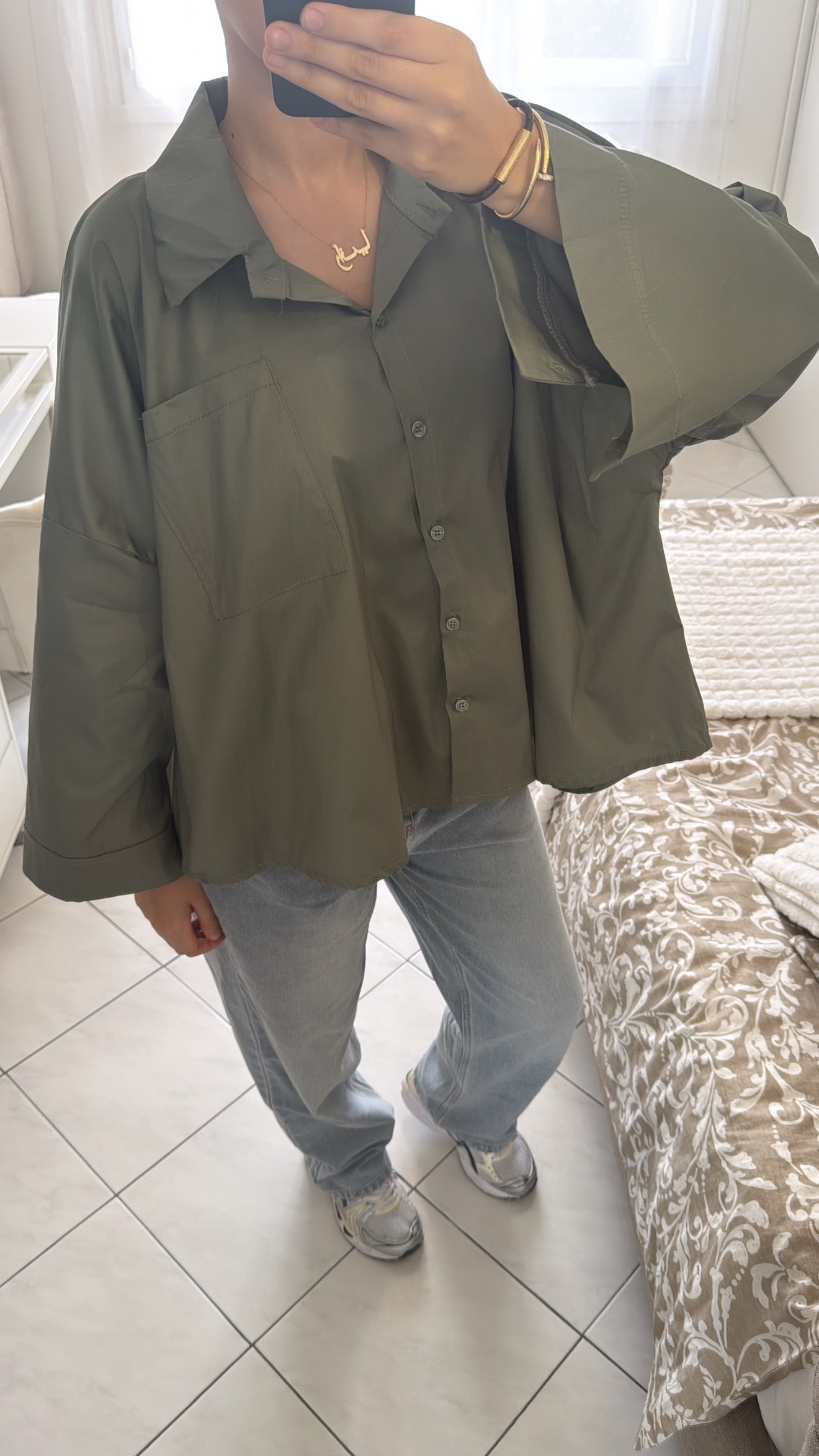 Chemise large vert kaki