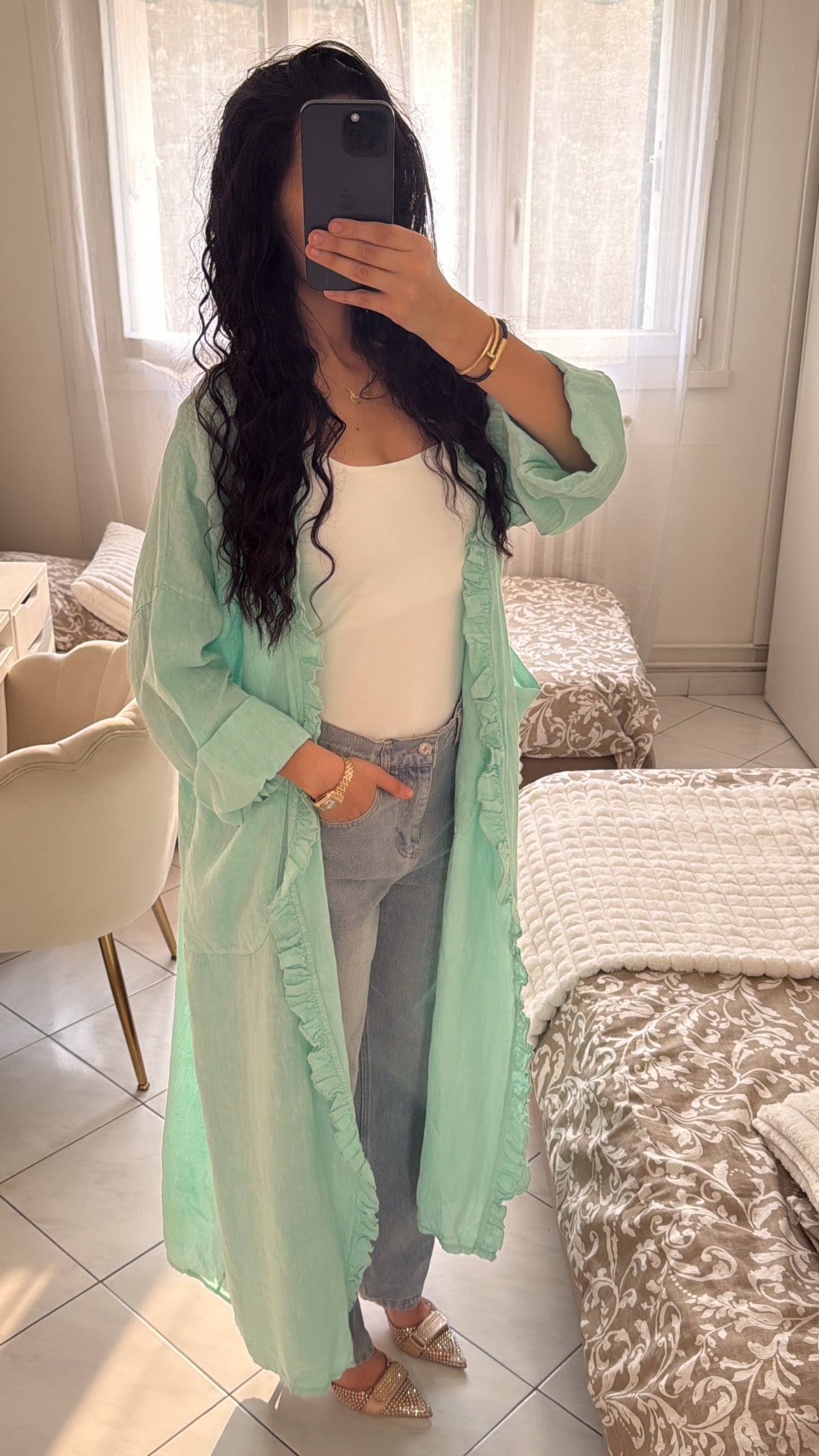 Gilet en lin bleu turquoise