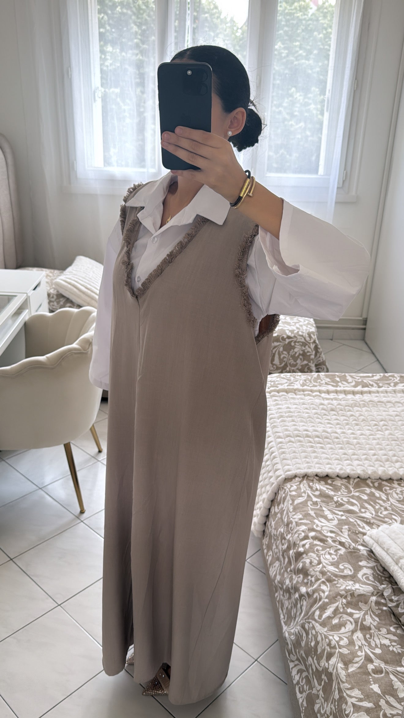 Robe chemise taupe