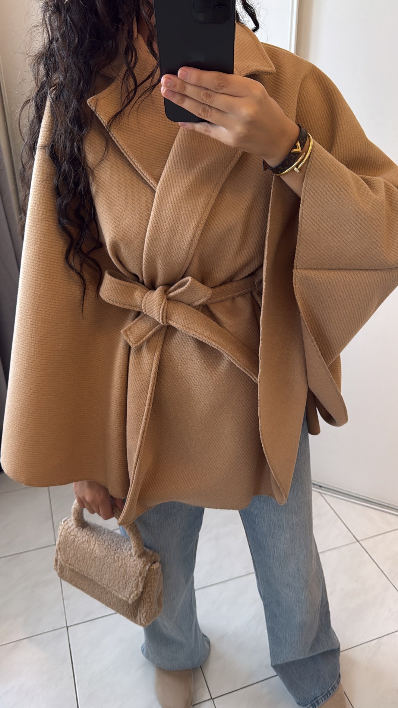 Cape ceintrée beige foncé