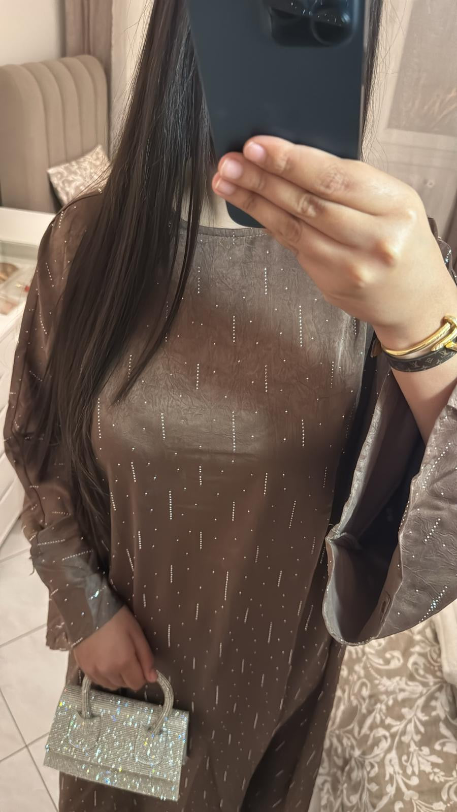 Abaya mina à strass taupe