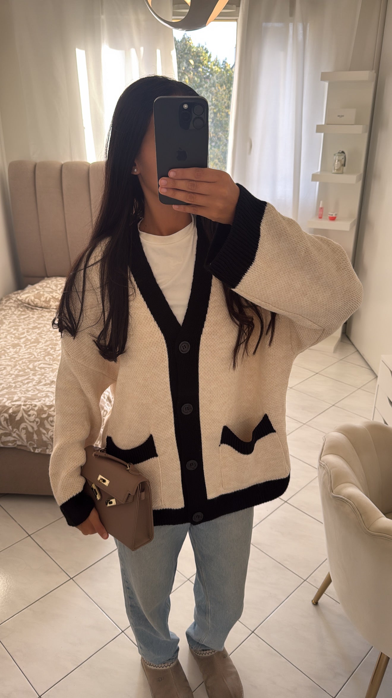 Cardigan bicolore beige-noir