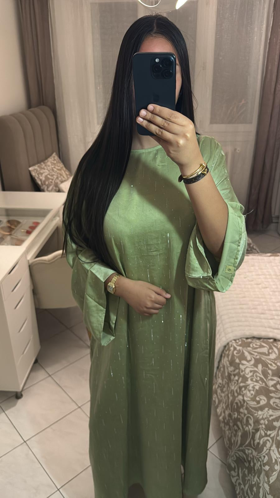 Abaya mina à strass vert