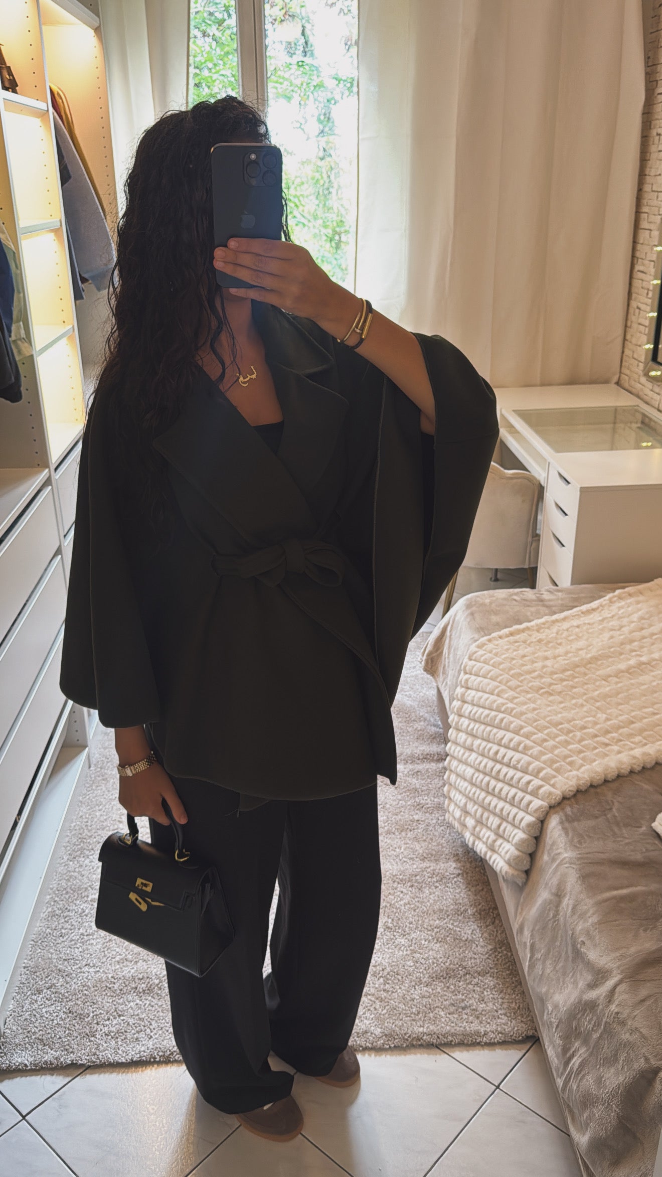 Cape ceintrée vert foncé