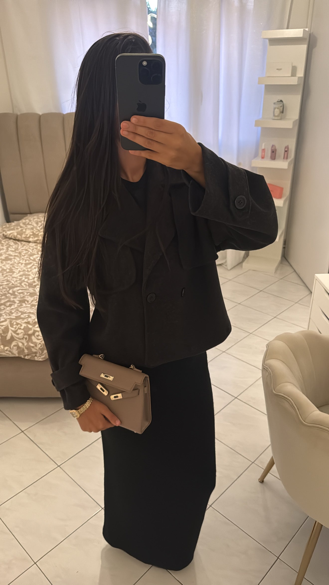 Trench court noir-gris