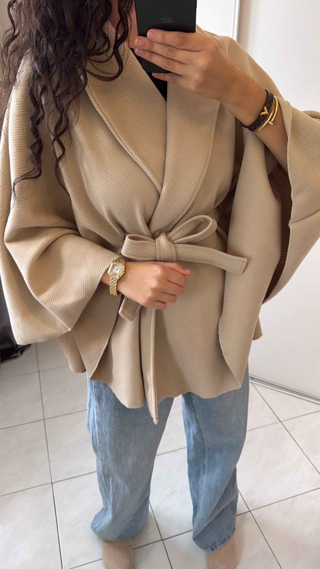 Cape ceintrée beige