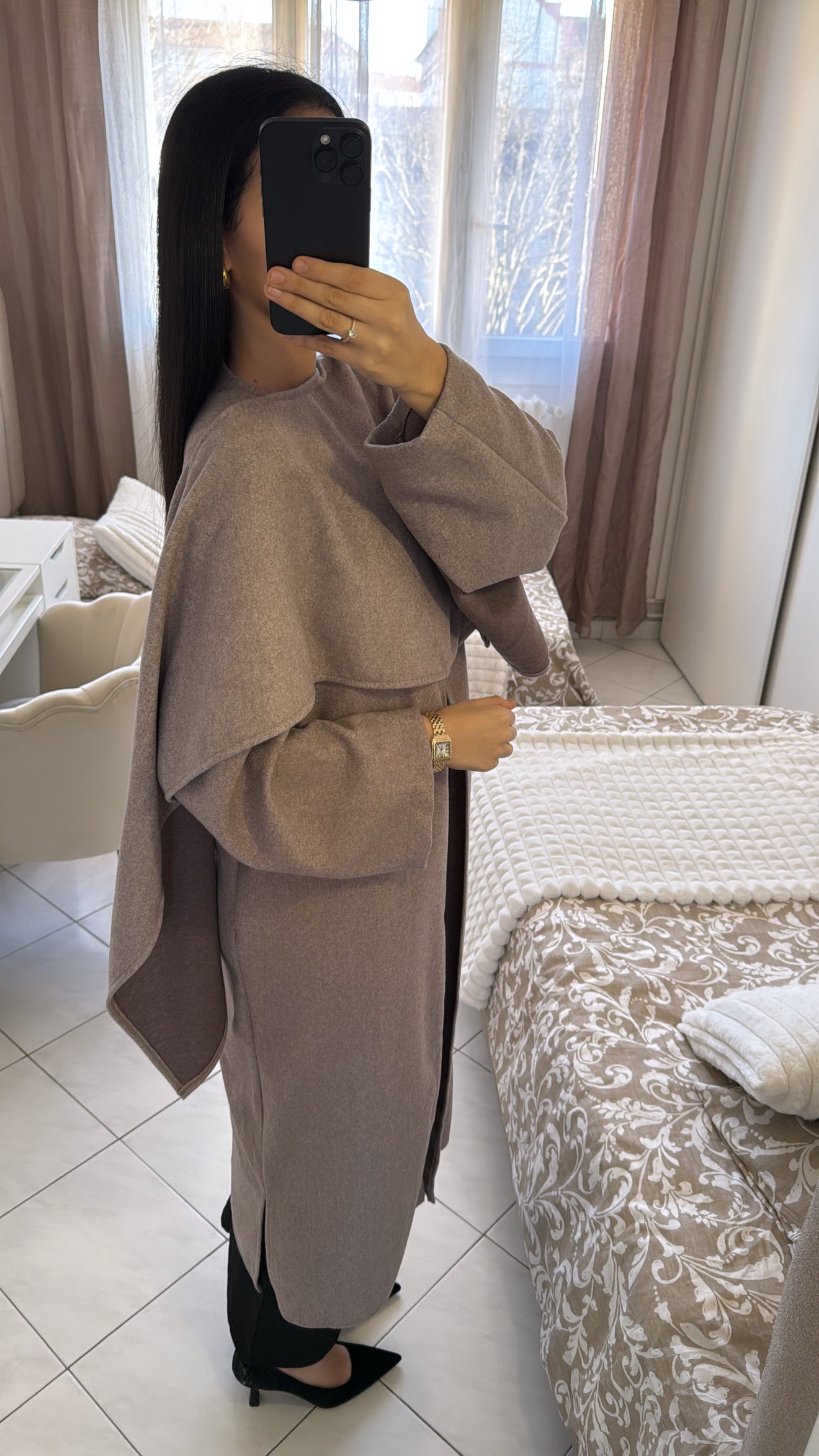 Cape longue taupe