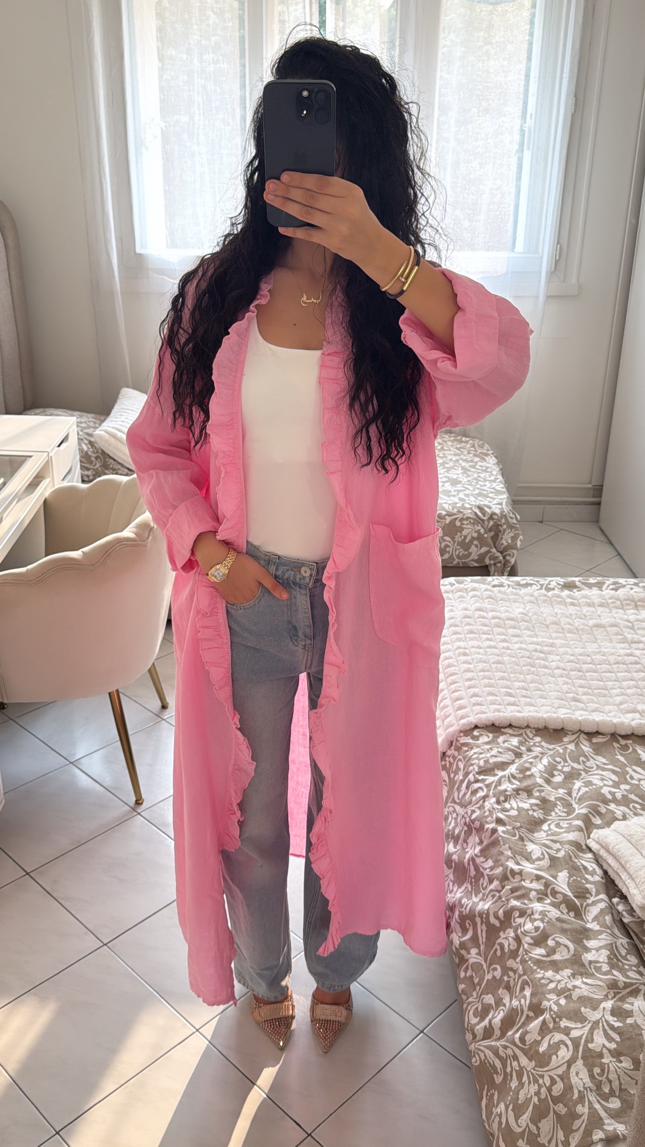Gilet en lin rose