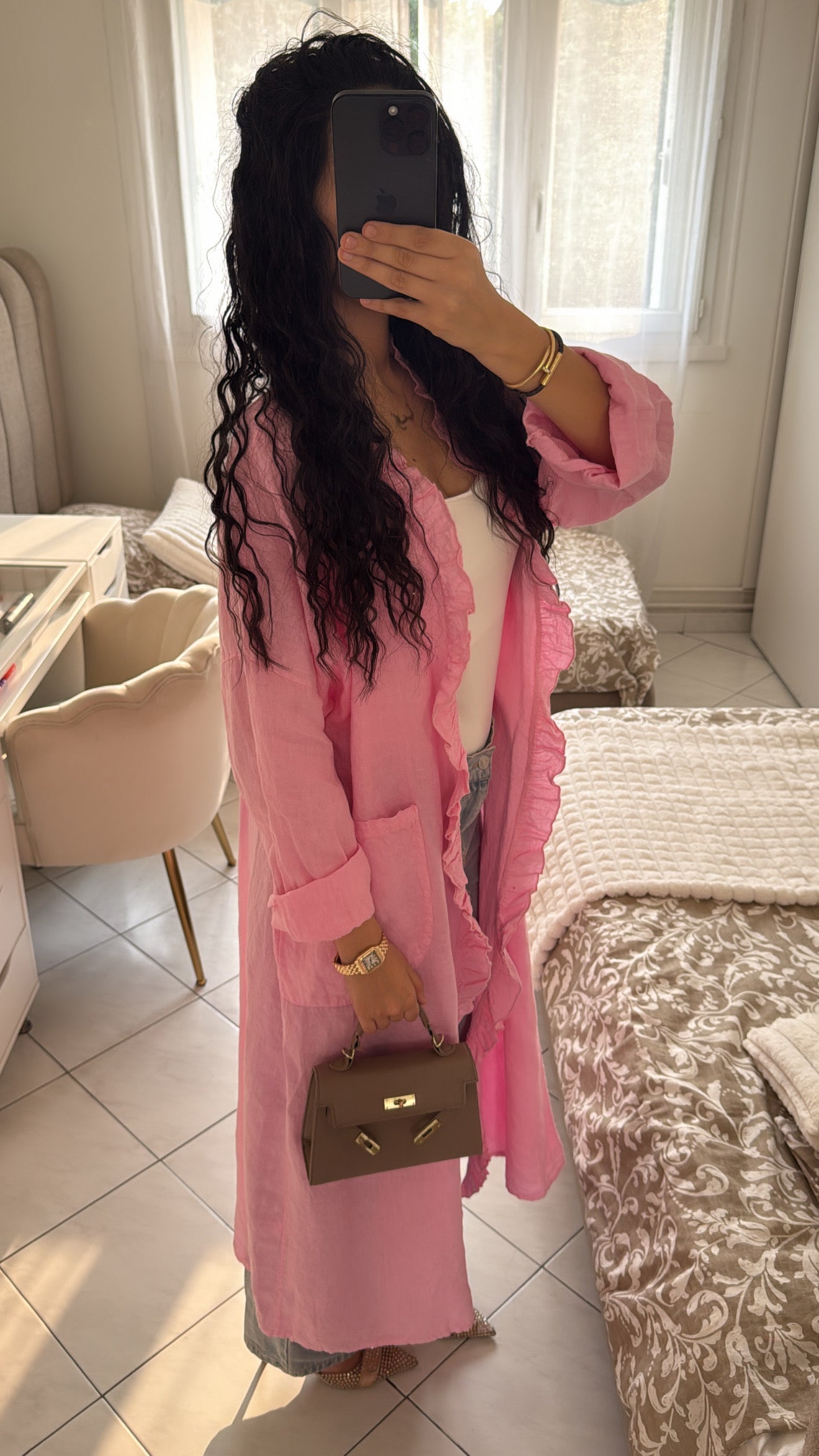 Gilet en lin rose