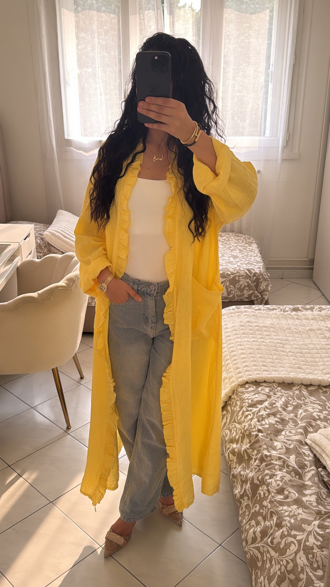 Gilet en lin jaune