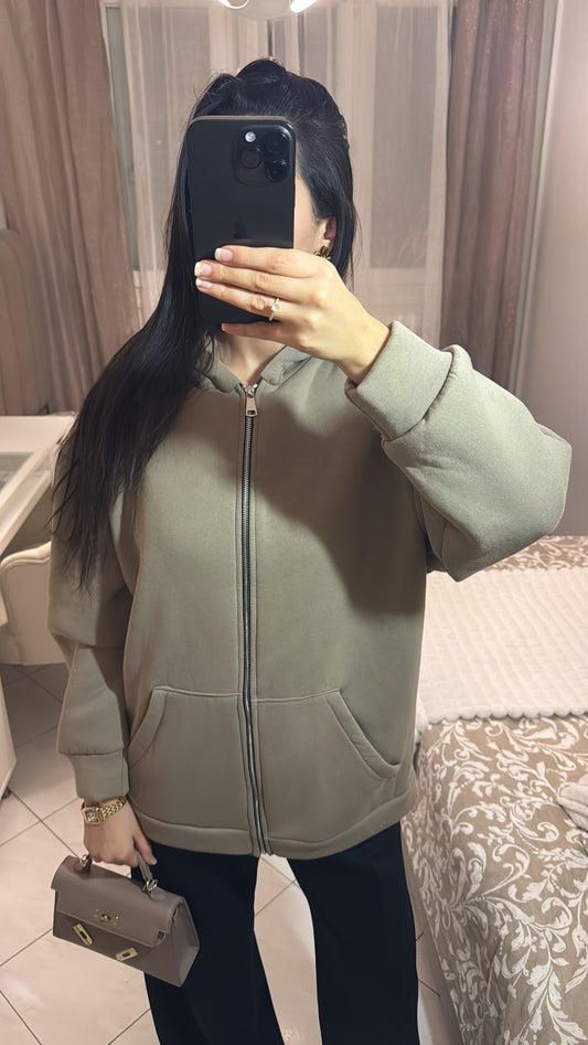 Gilet à capuche et à zip taupe