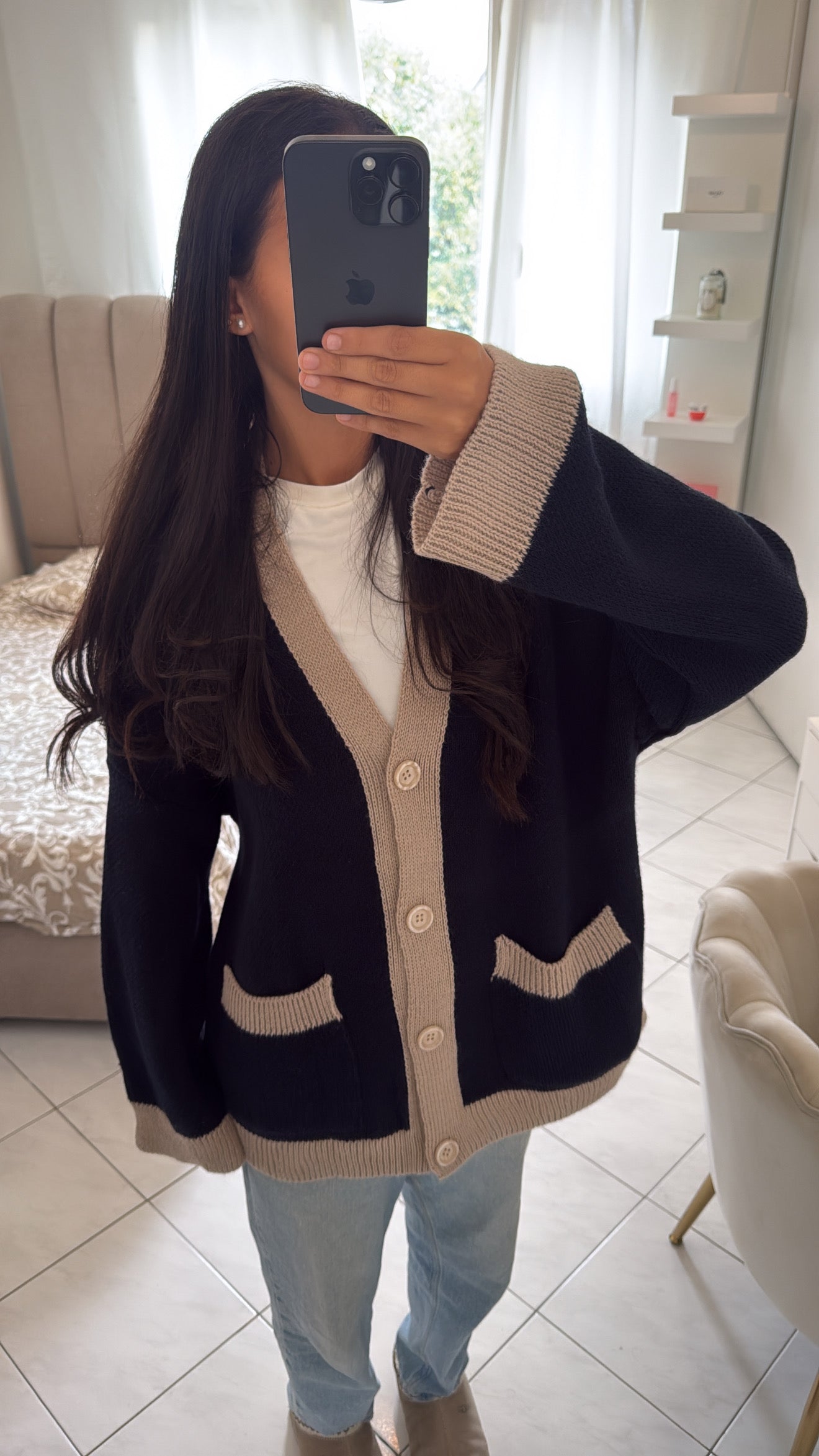 Cardigan bicolore noir