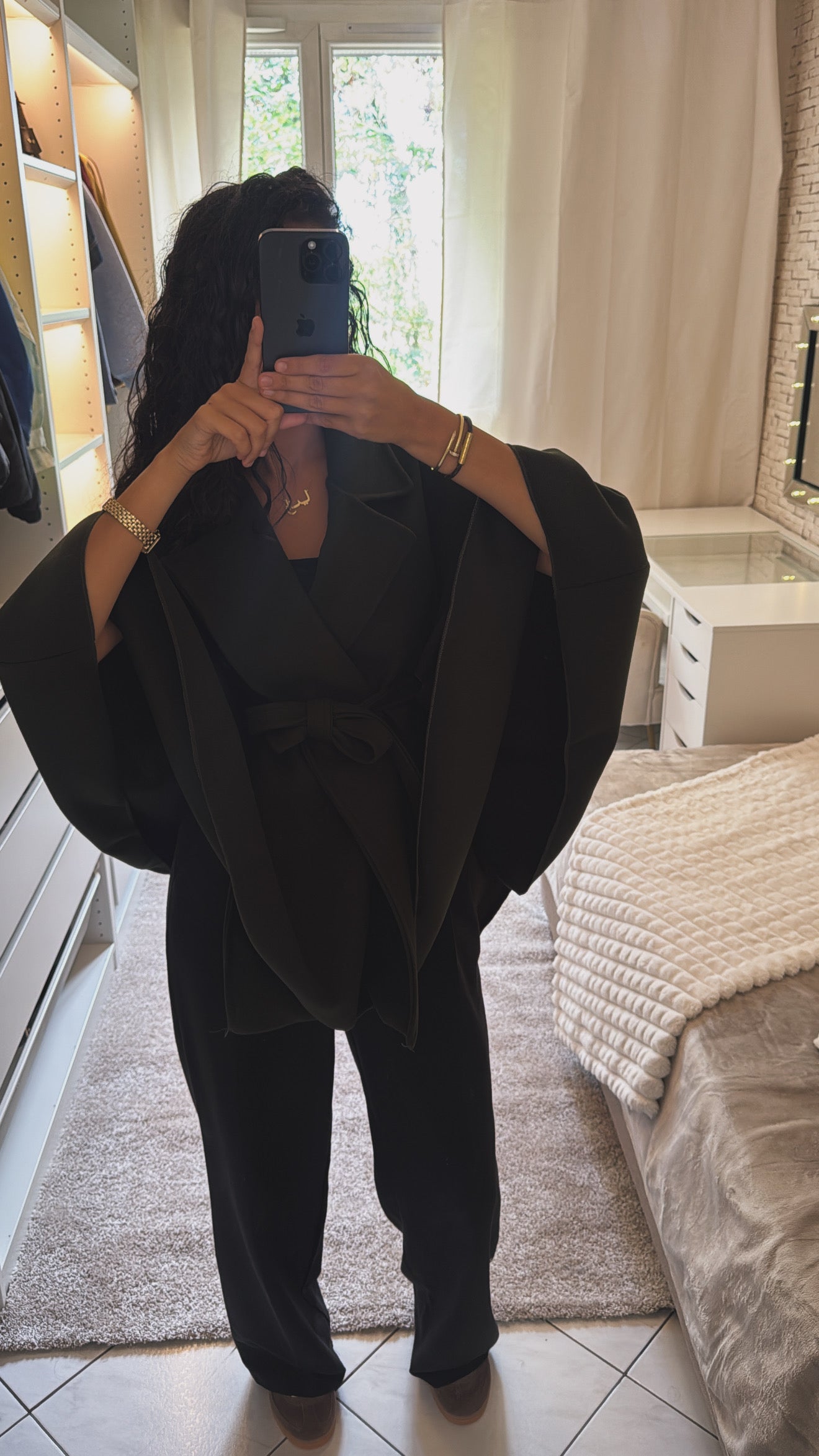 Cape ceintrée vert foncé