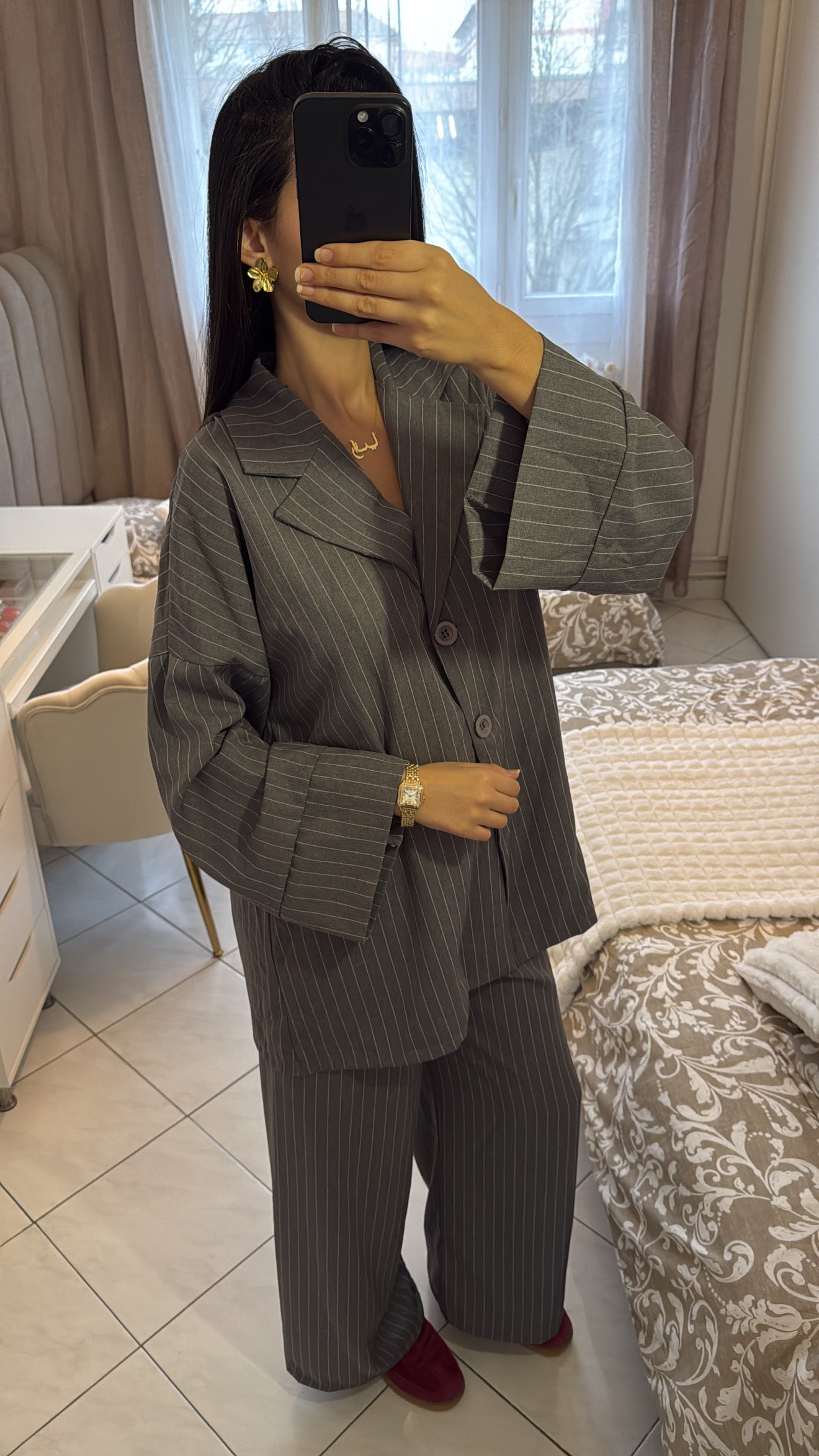 Ensemble blazer à rayure gris