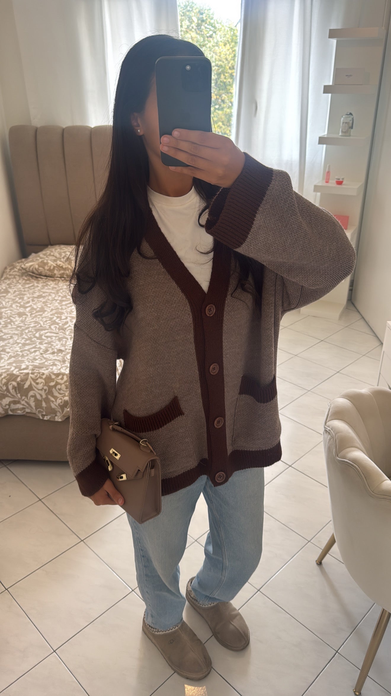 Cardigan bicolore marron