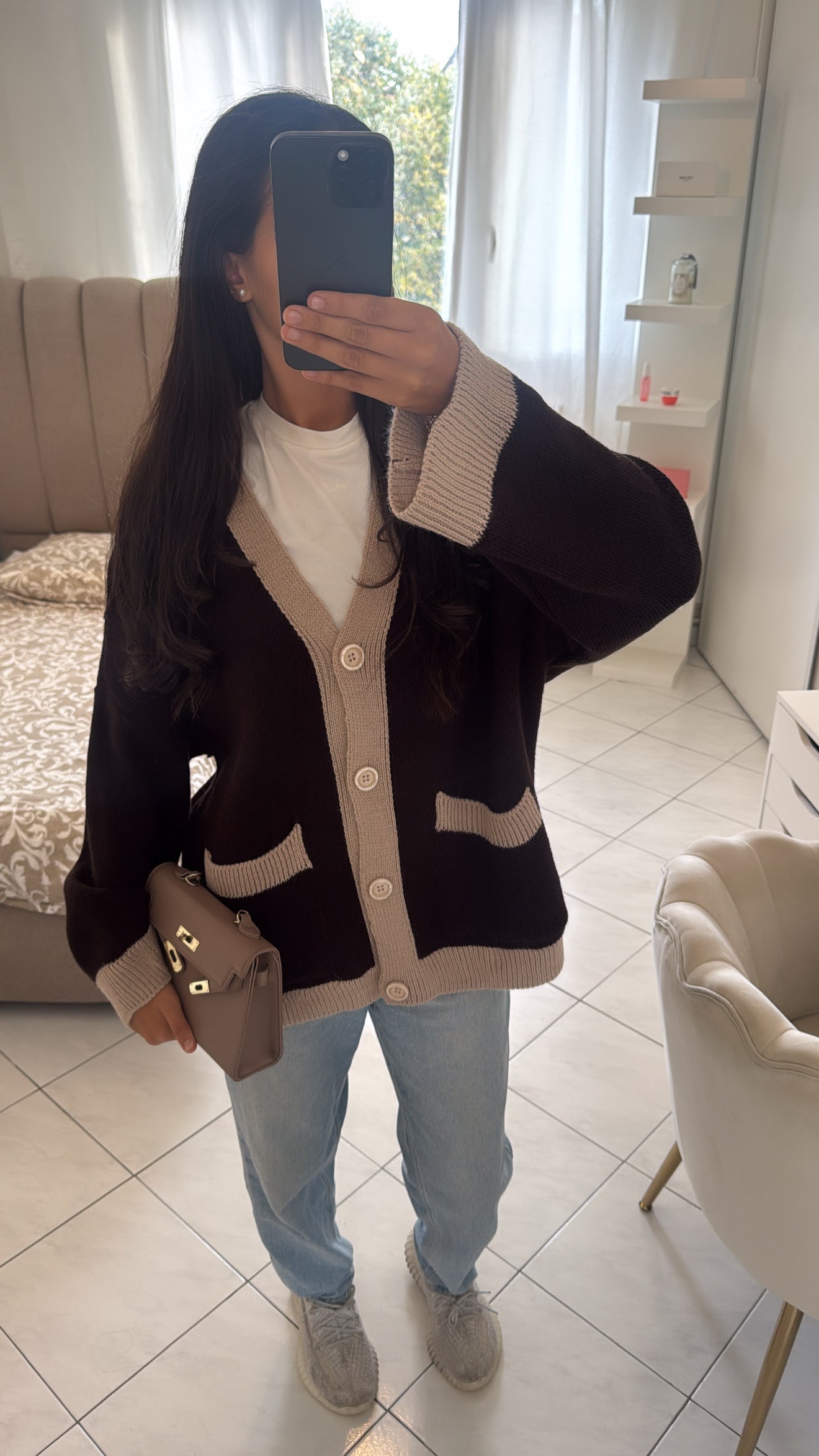 Cardigan bicolore marron-beige