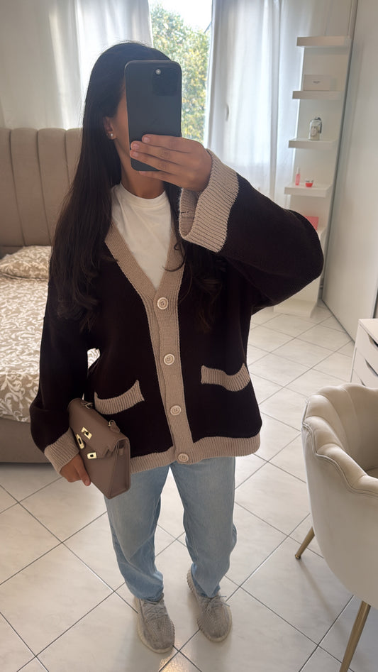 Cardigan bicolore marron-beige