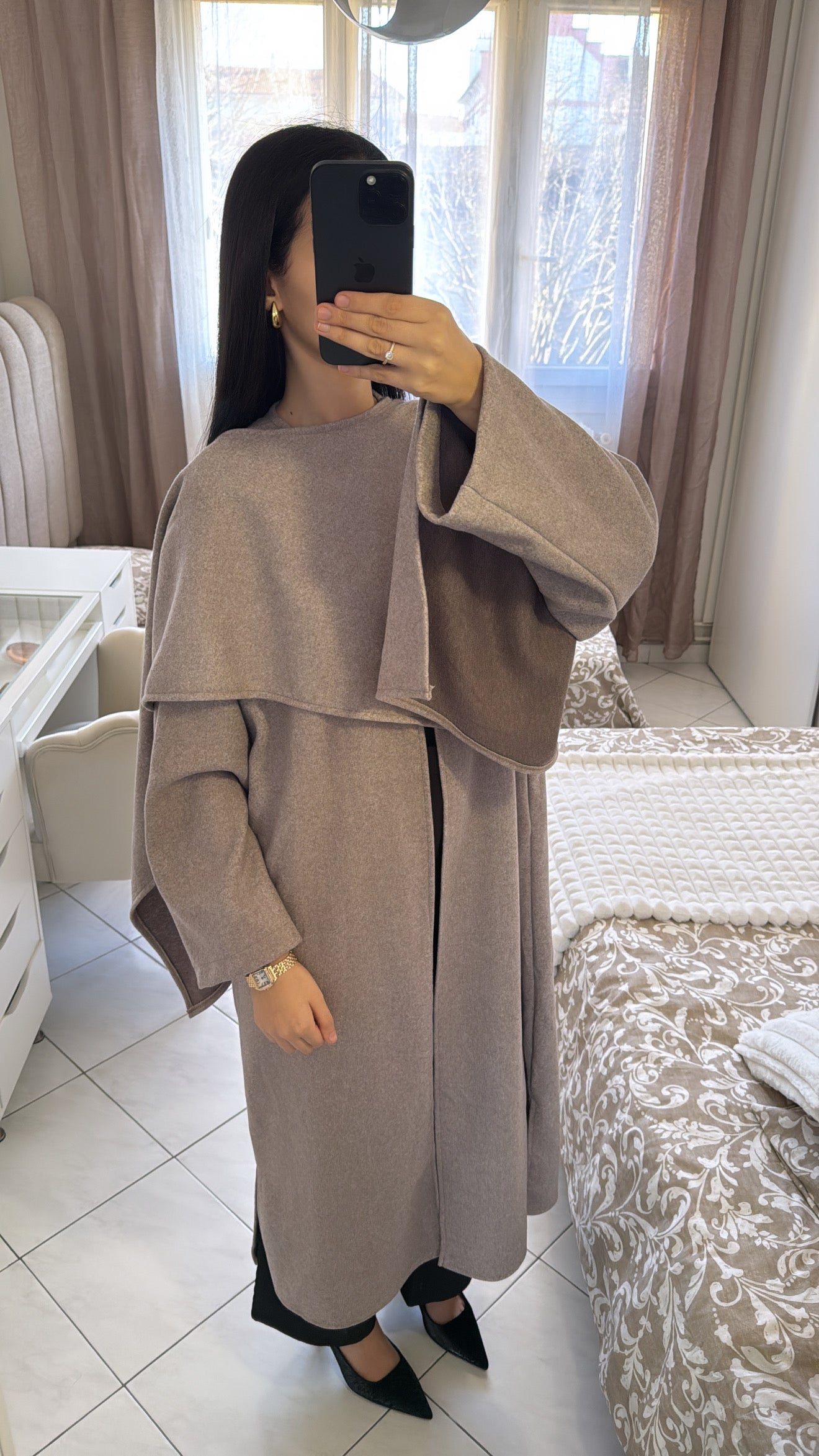 Cape longue taupe