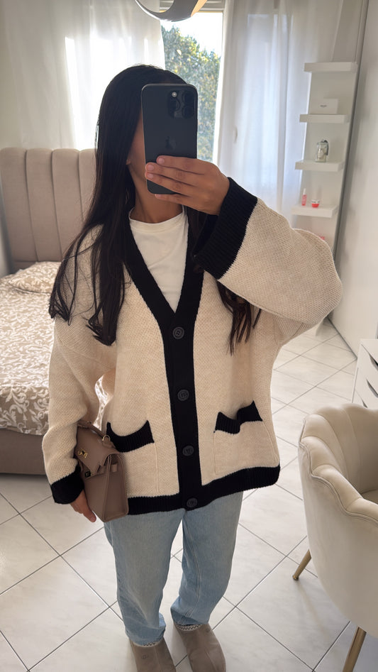 Cardigan bicolore beige clair