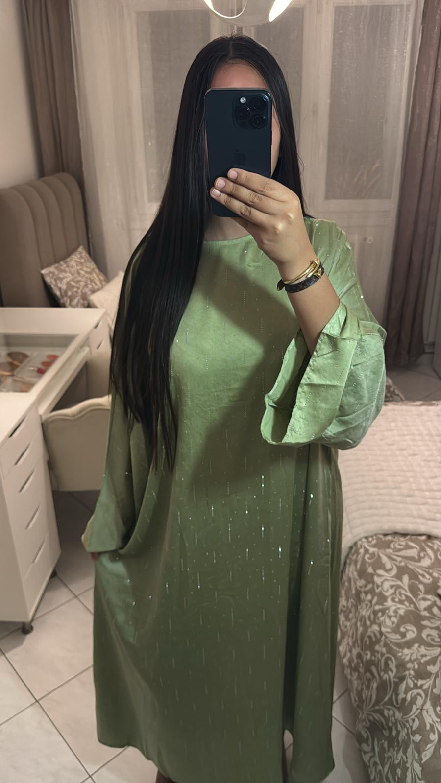 Abaya mina à strass vert