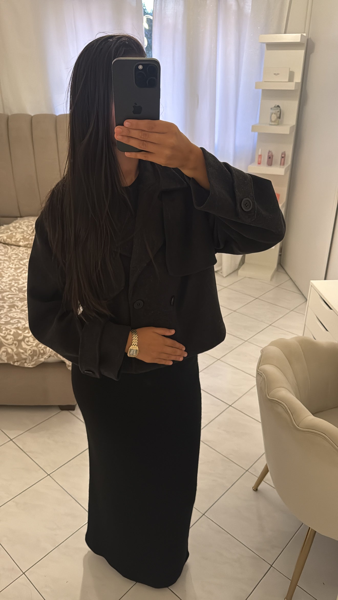 Trench court noir-gris